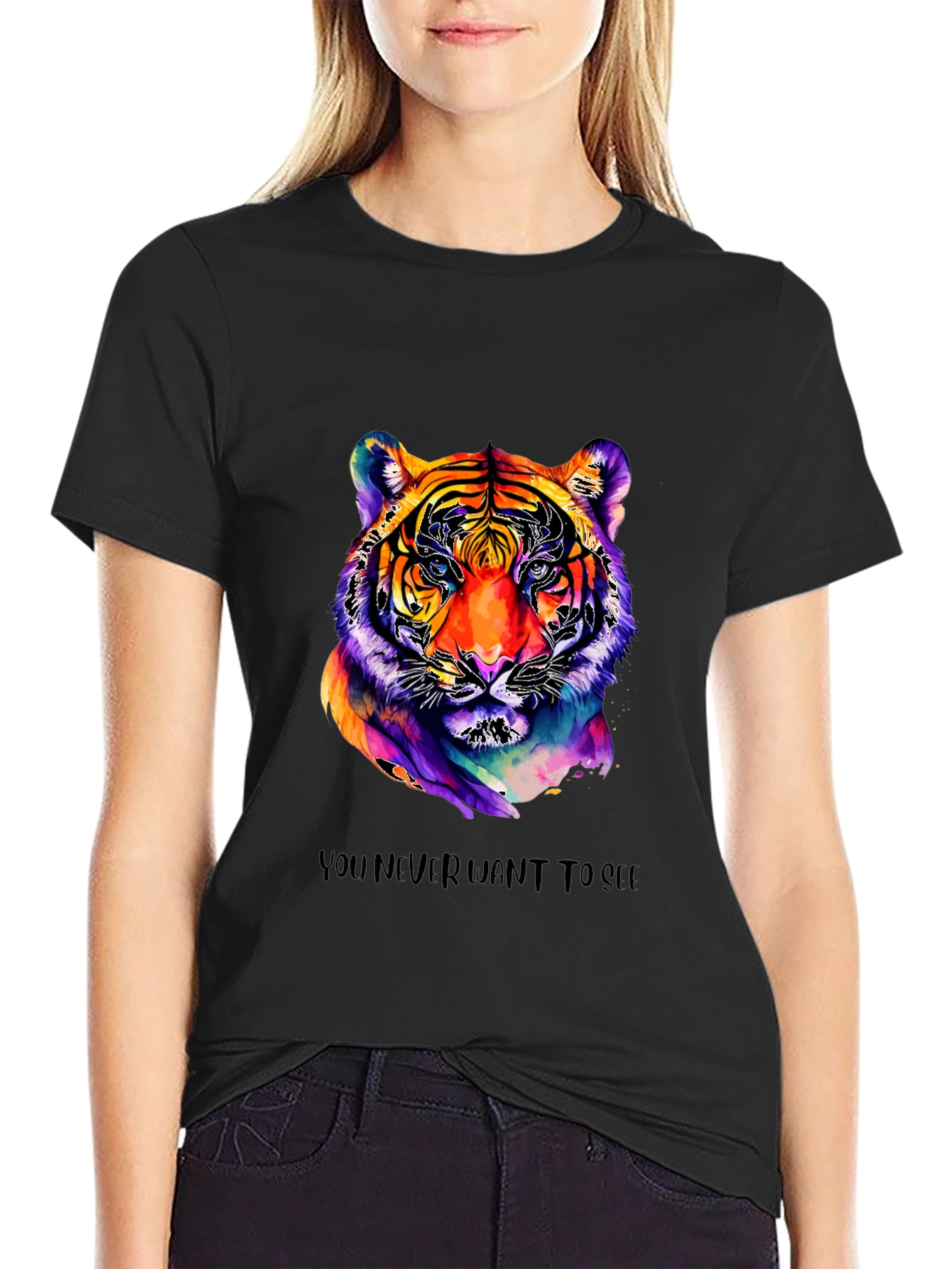 Black Vibrant Tiger Graphic Tee - Unique Artistic Design view 2