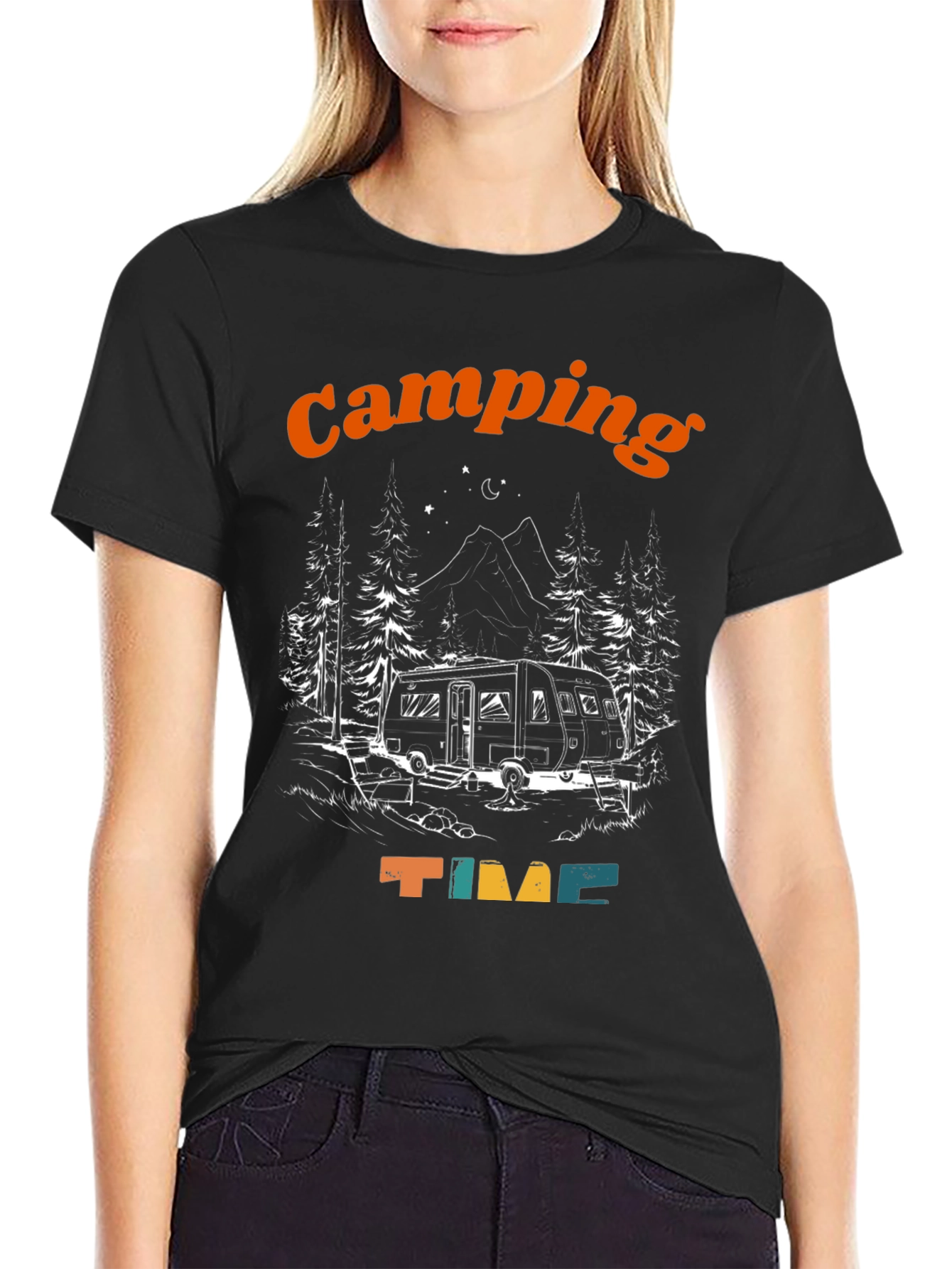 Black Camping Time Graphic T-Shirt view 2