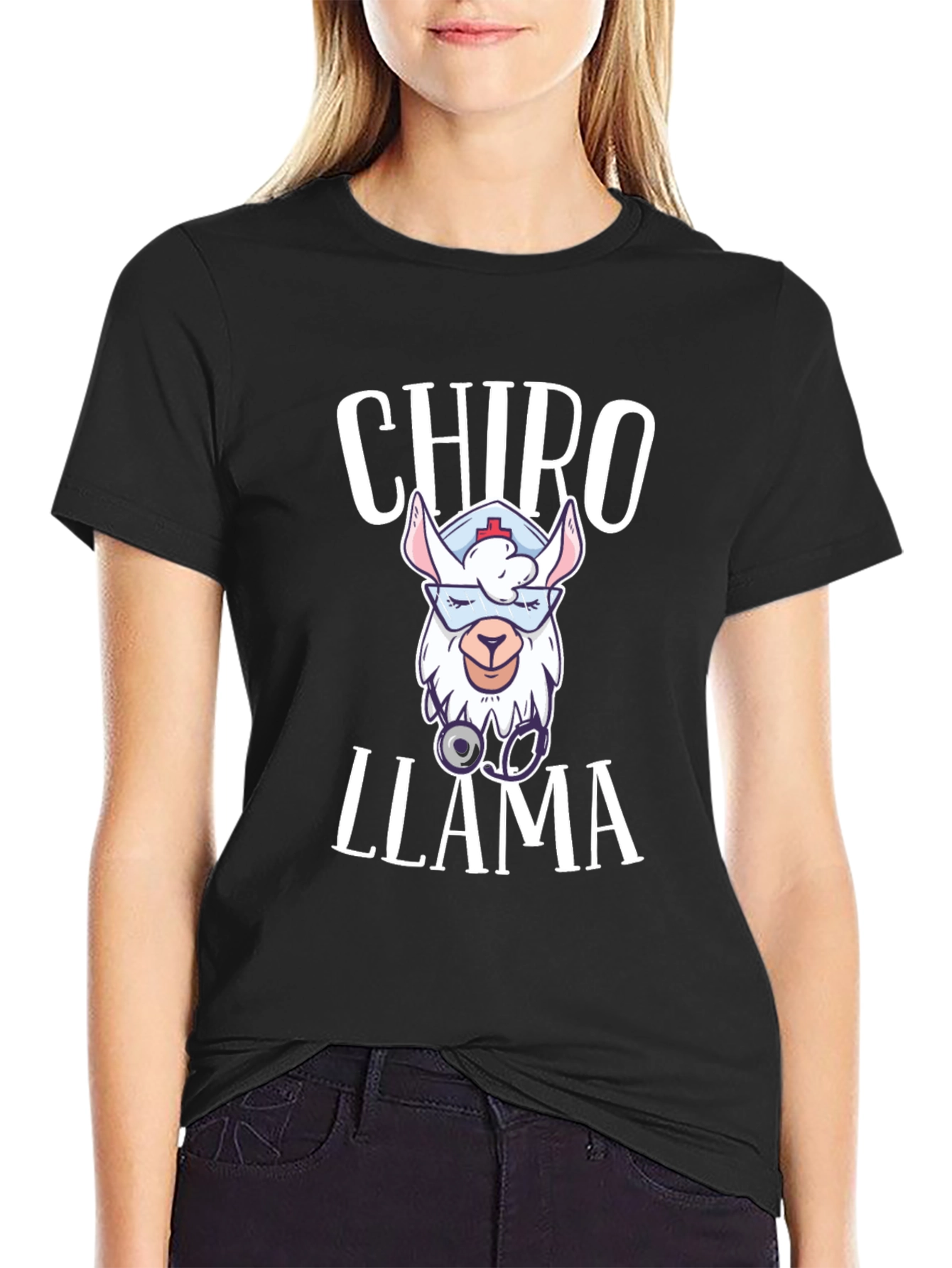 Black Chiro Llama T-Shirt - Cute Chiropractor Gift view 2