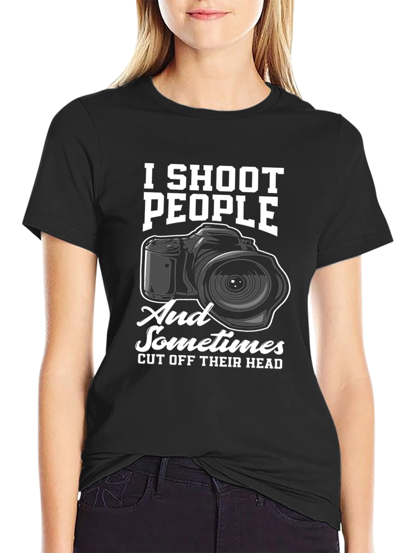Black I Shoot People Funny Photographer T-Shirt view 2
