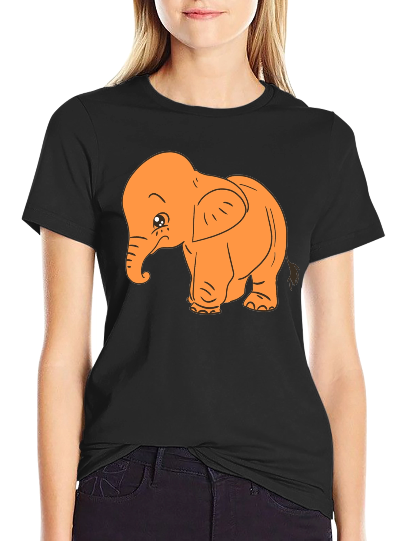 Black Cute Elephant Graphic Tee view 2