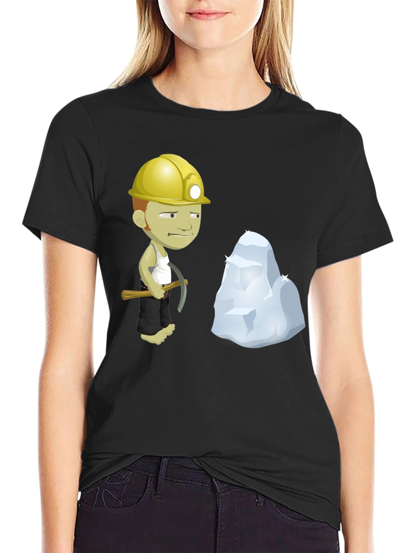 Black Miner Cartoon Black T-Shirt view 2