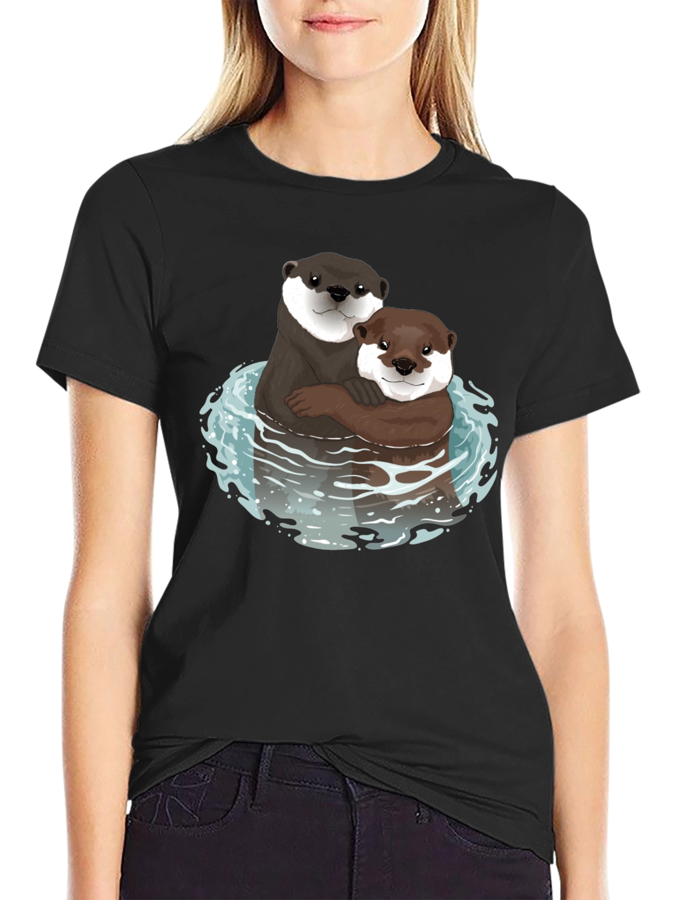 Black Otterly Adorable Graphic Tee - Black Cotton Blend view 2
