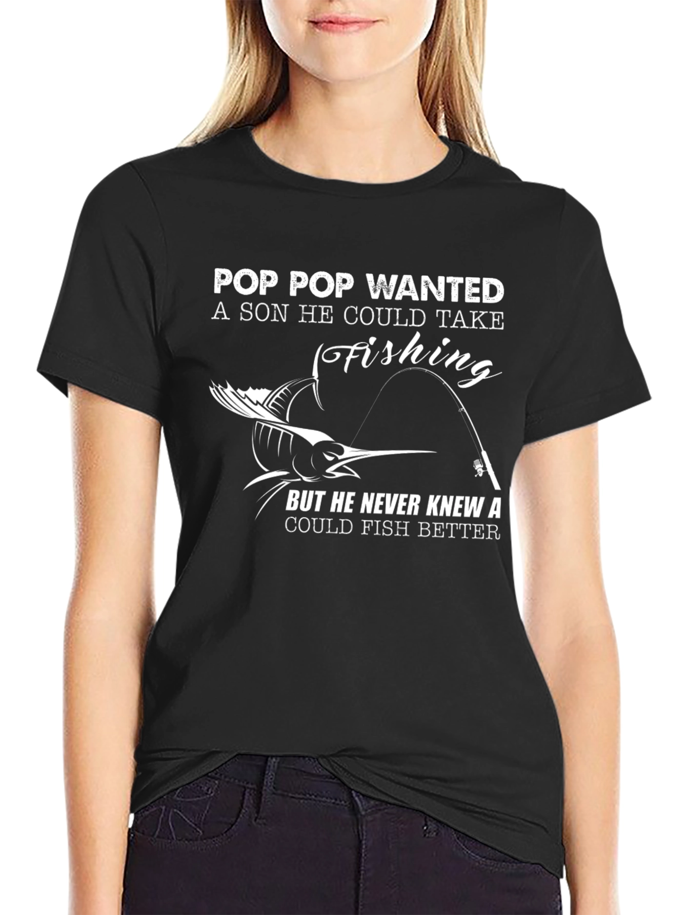 Black Pop Pop Fishing T-Shirt - Gift for Grandfather view 2