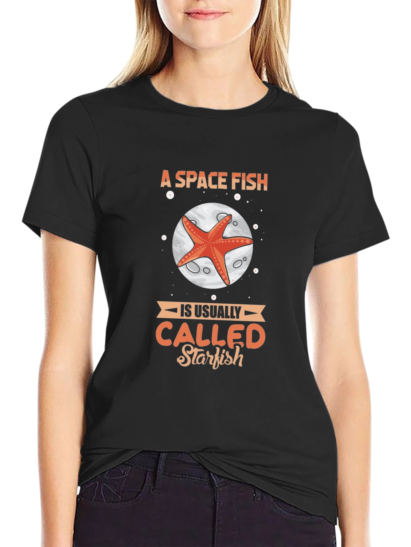 Black Space Fish Starfish Graphic T-Shirt view 2