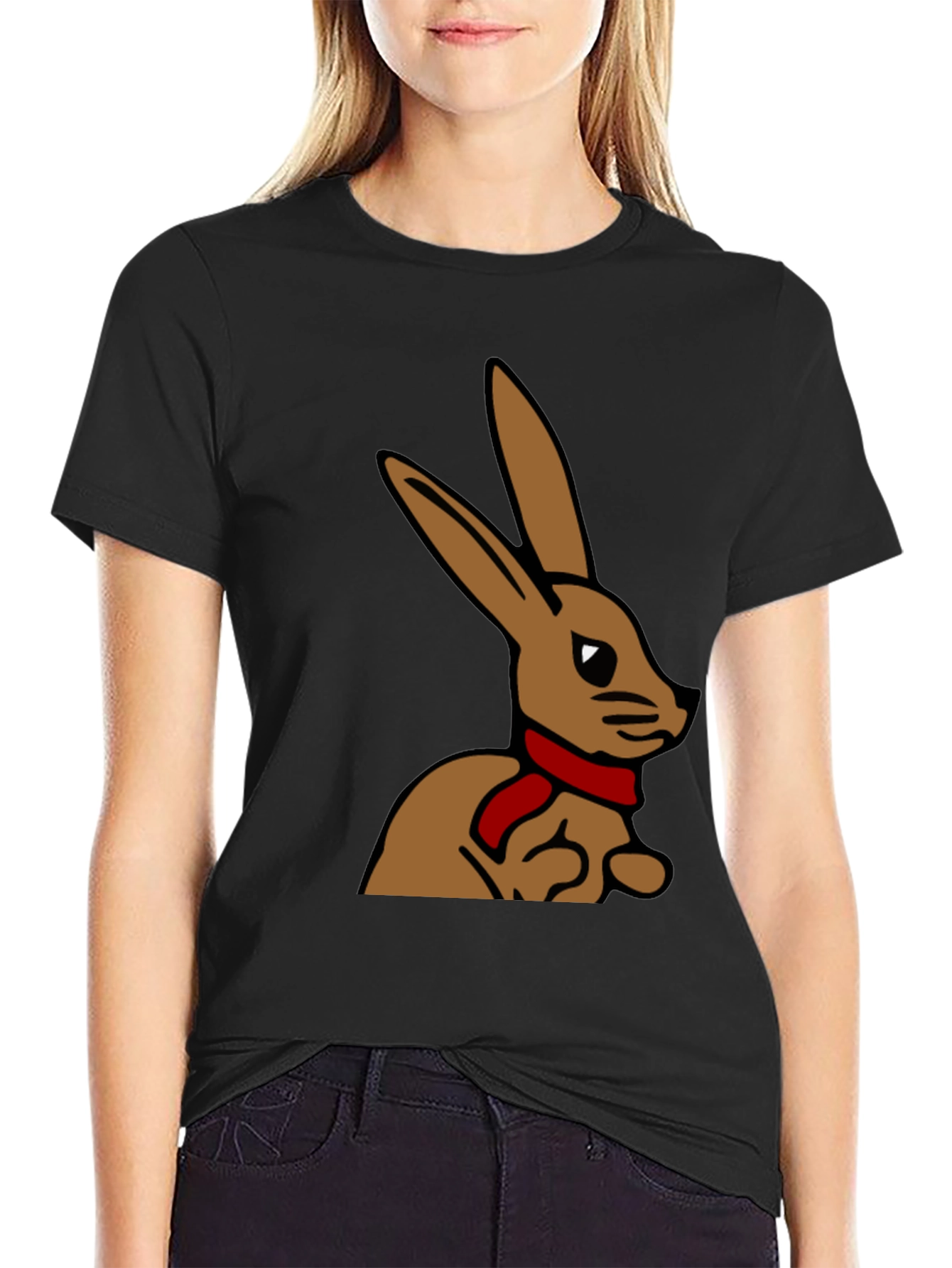 Black Rabbit T-Shirt - Cartoon Bunny with Scarf view 2