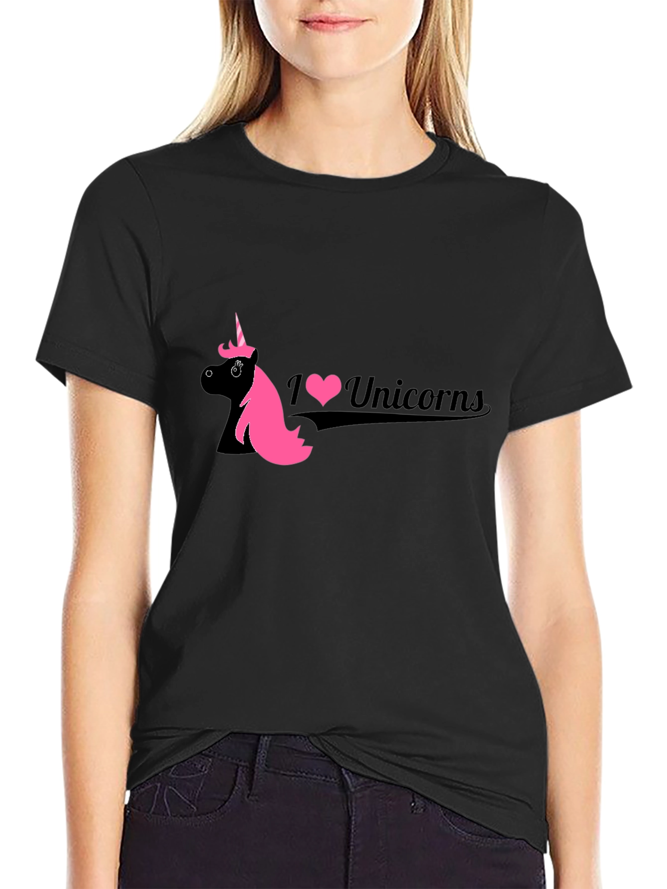 Black I Love Unicorns Black T-Shirt view 2