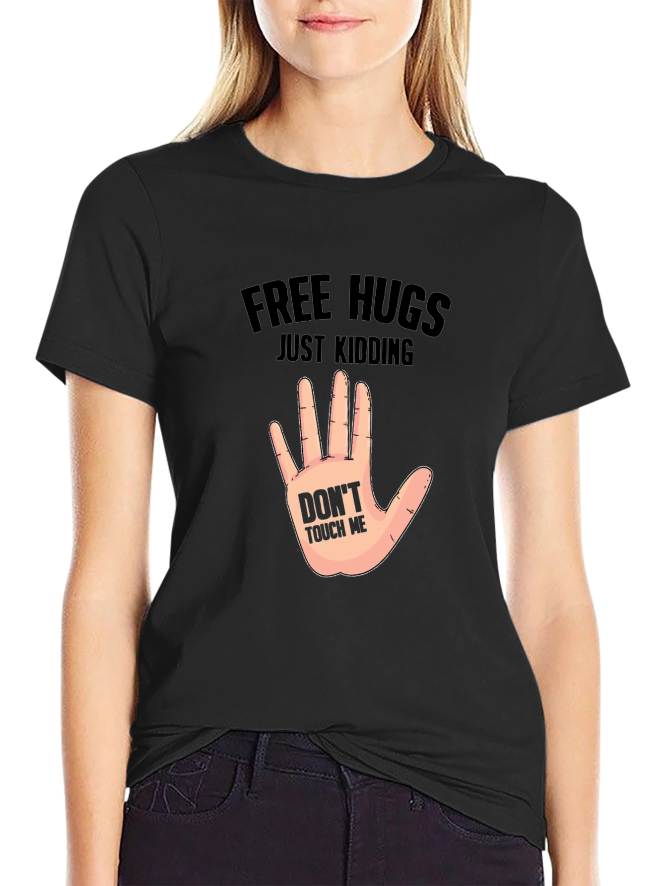 Black Free Hugs, Just Kidding - Novelty Graphic T-Shirt view 2
