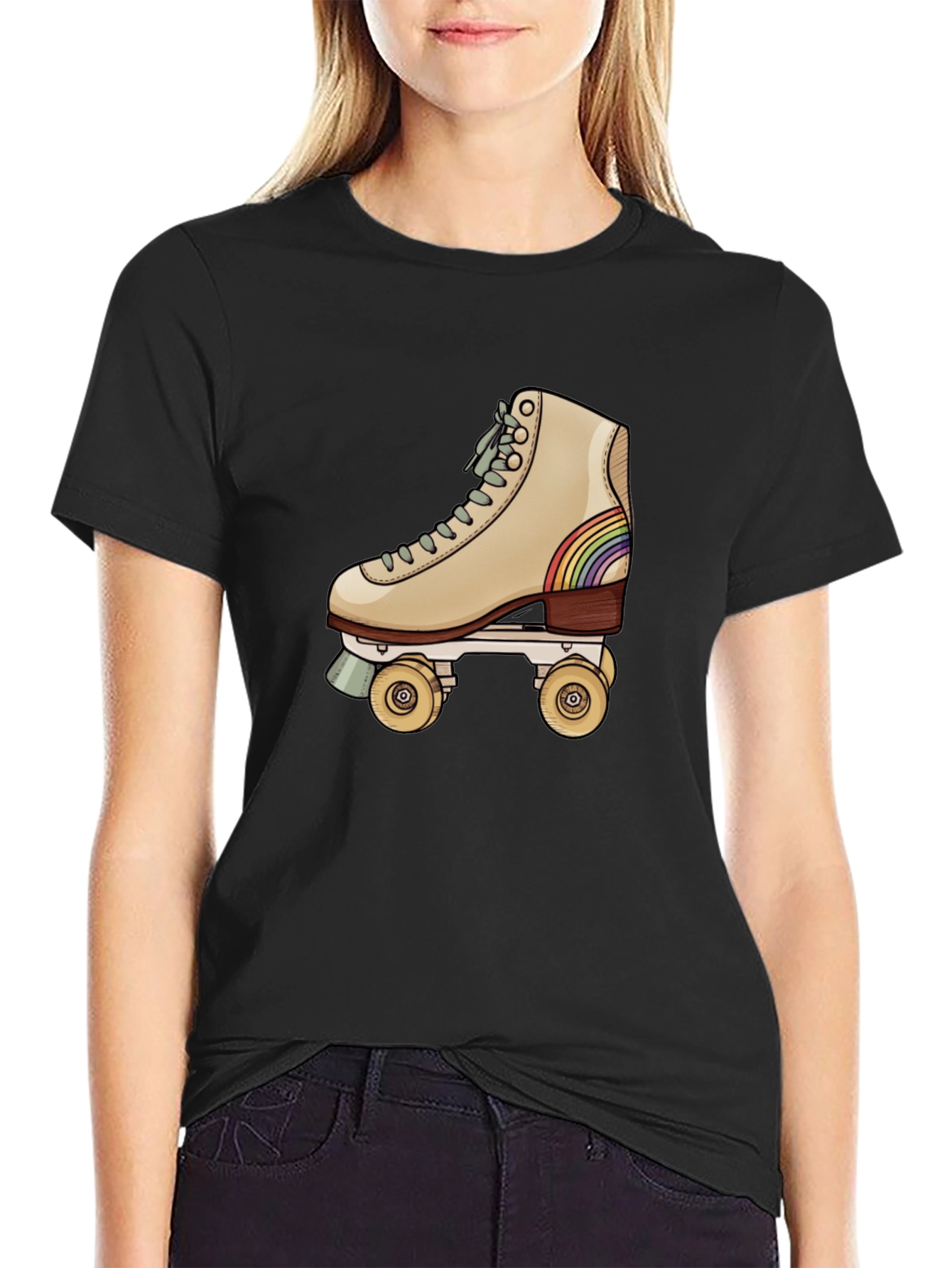 Black Retro Roller Skate Graphic Tee - Black Cotton Blend view 2