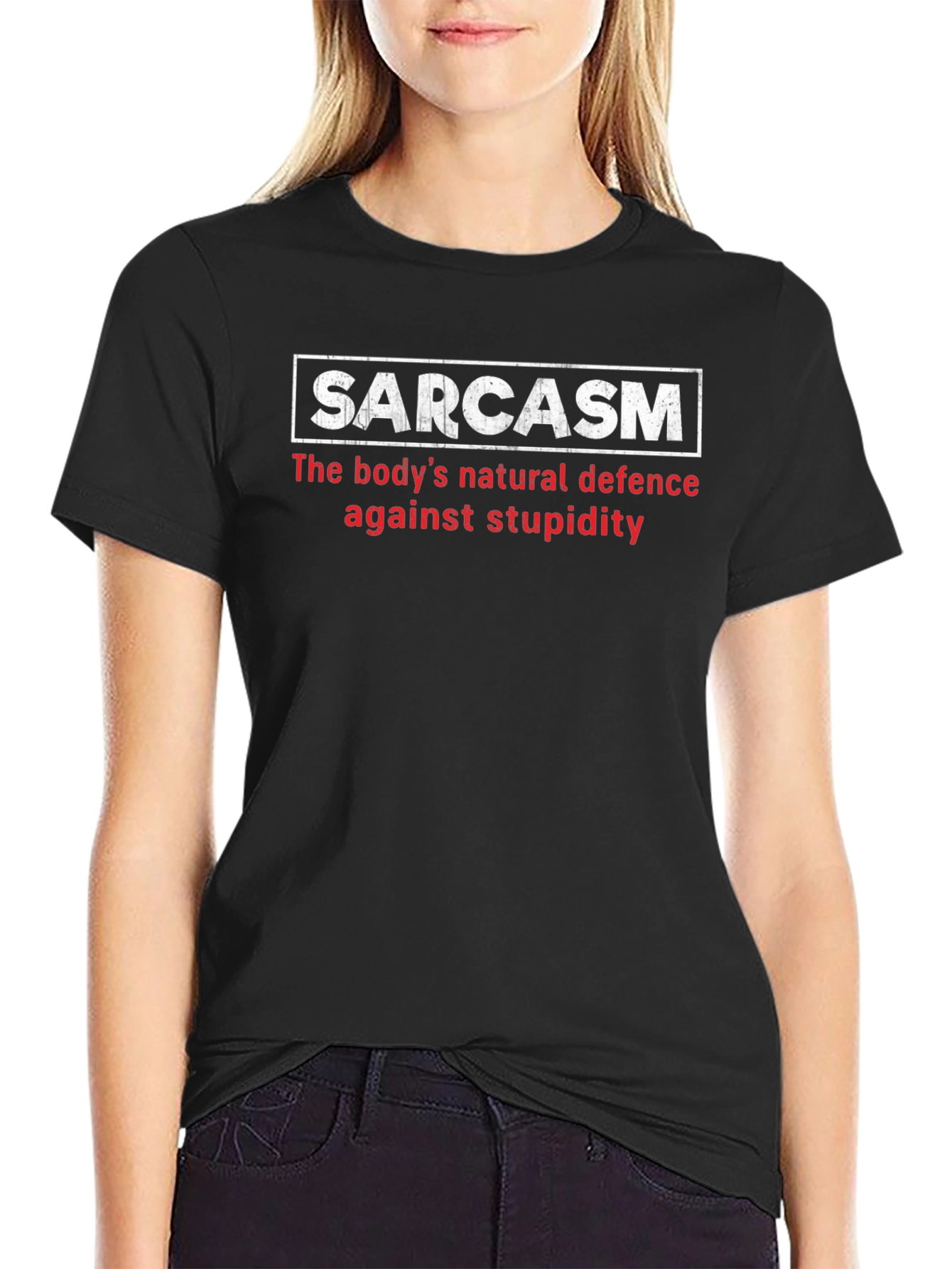 Black Sarcasm Natural Defence Black T-Shirt view 2