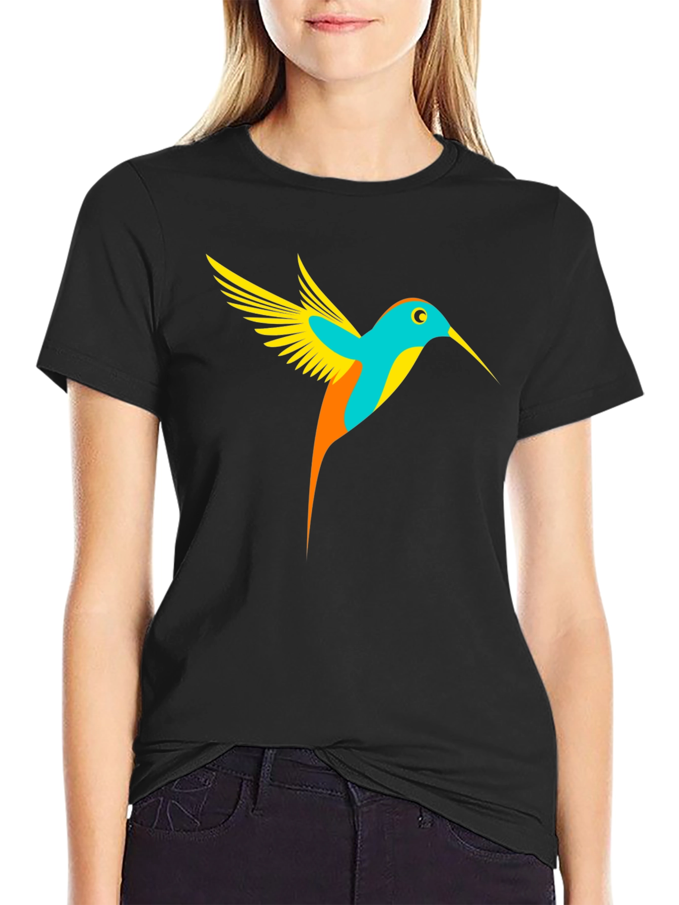 Black Hummingbird Graphic Tee - Black Casual T-Shirt view 2