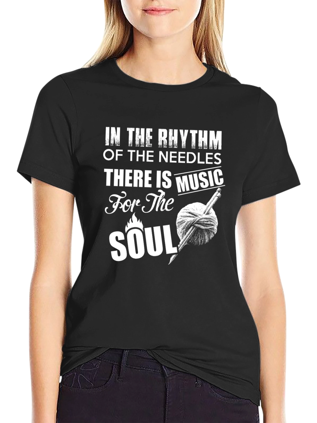 Black Knitting Music T-Shirt - Rhythm of Needles view 2