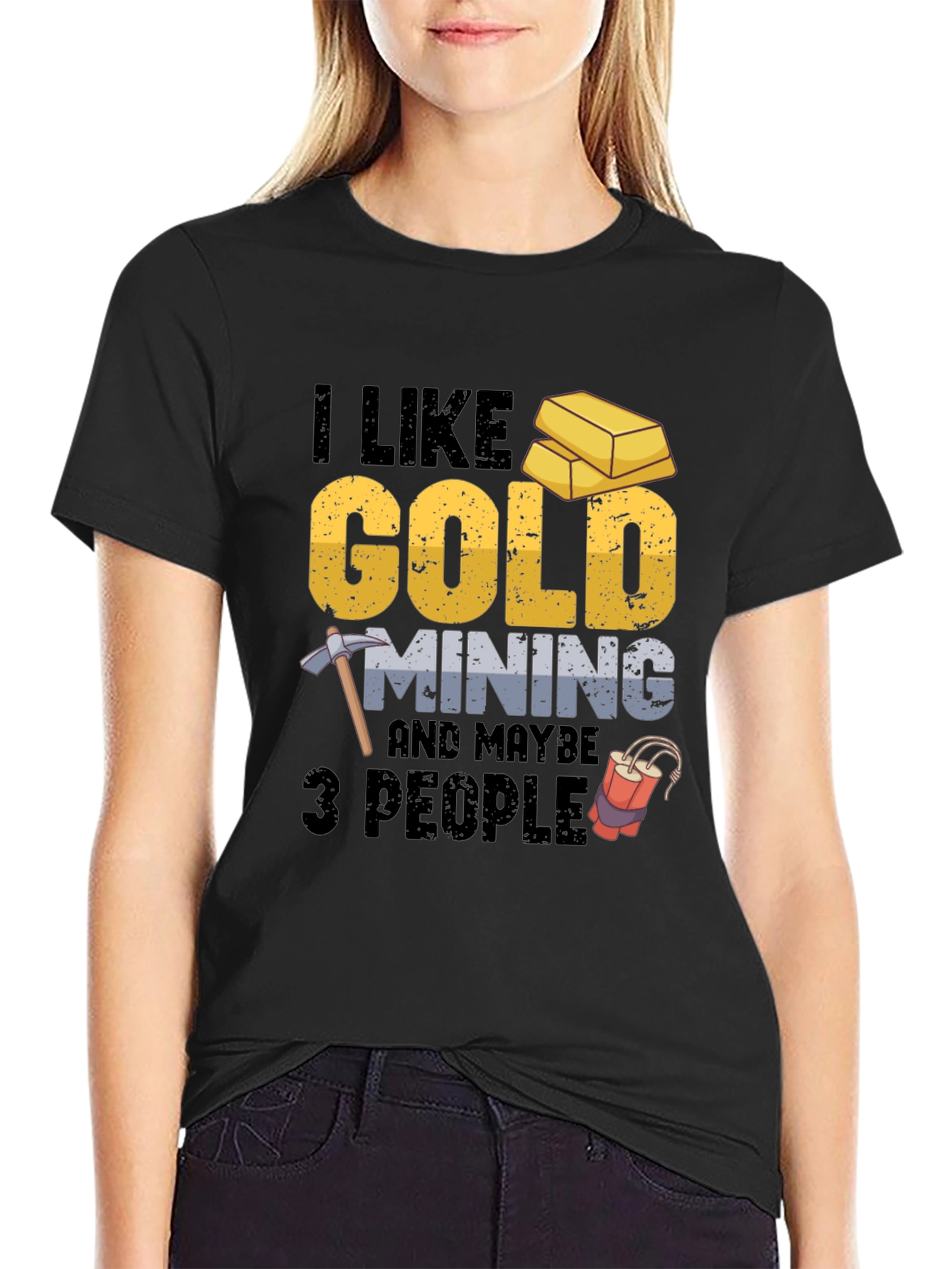 Black I Like Gold Mining & Maybe 3 People Funny T-Shirt view 2