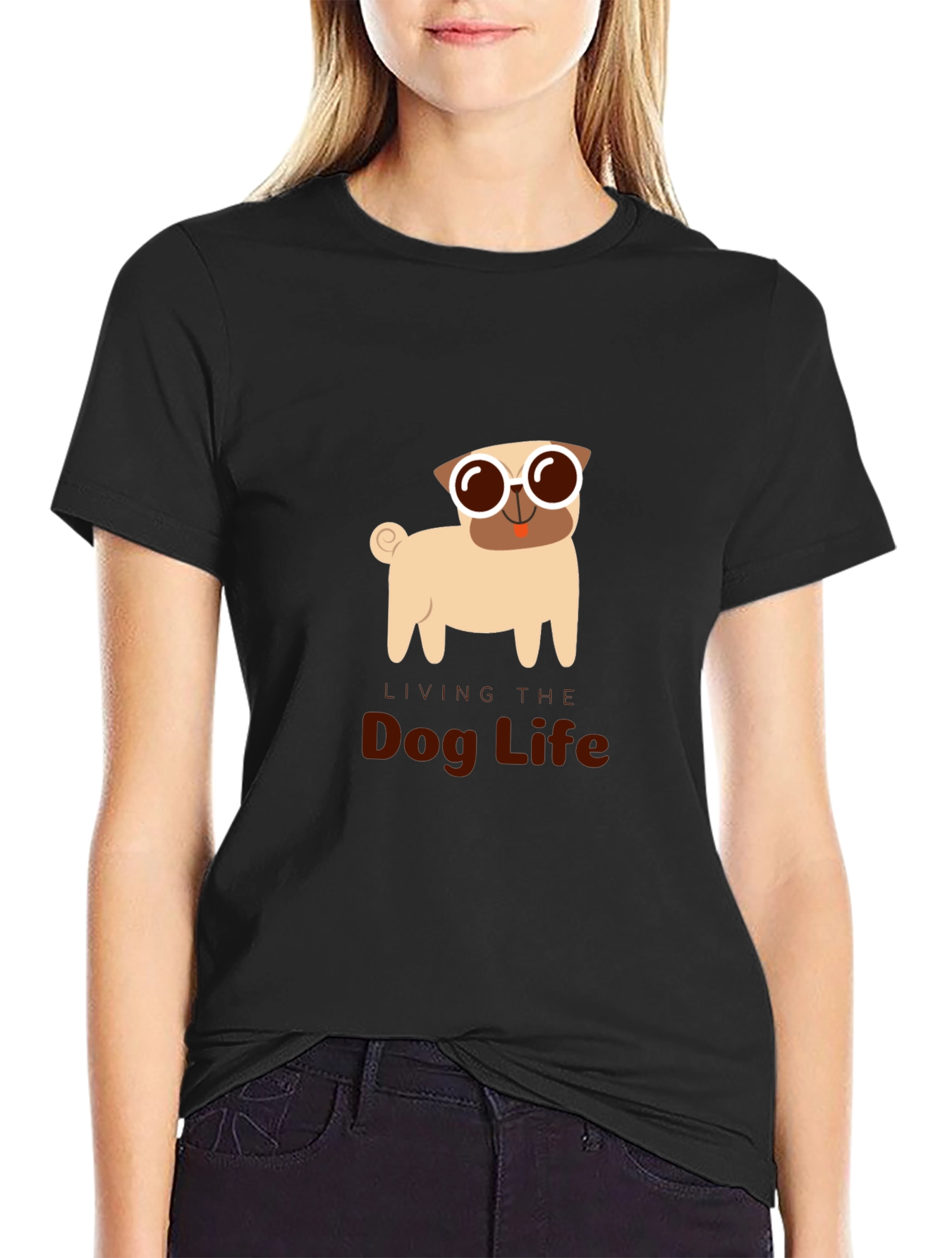 Black Dog Life Tee: Pug with Sunglasses view 2