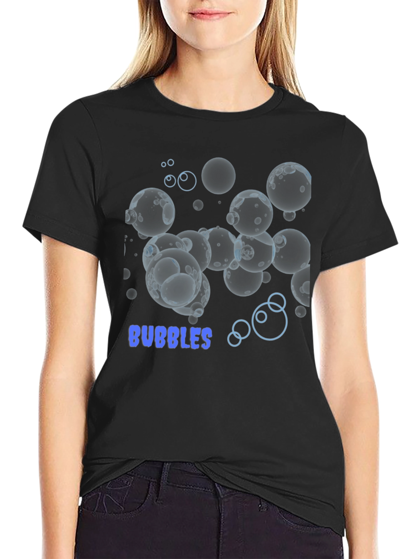 Black Bubbles Graphic Tee - Stylish Black Cotton T-Shirt view 2