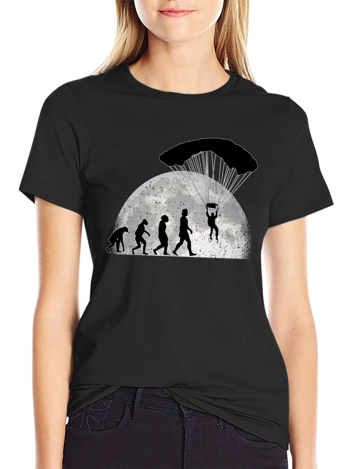 Black Skydiving Evolution T-Shirt - Black Cotton Tee view 2