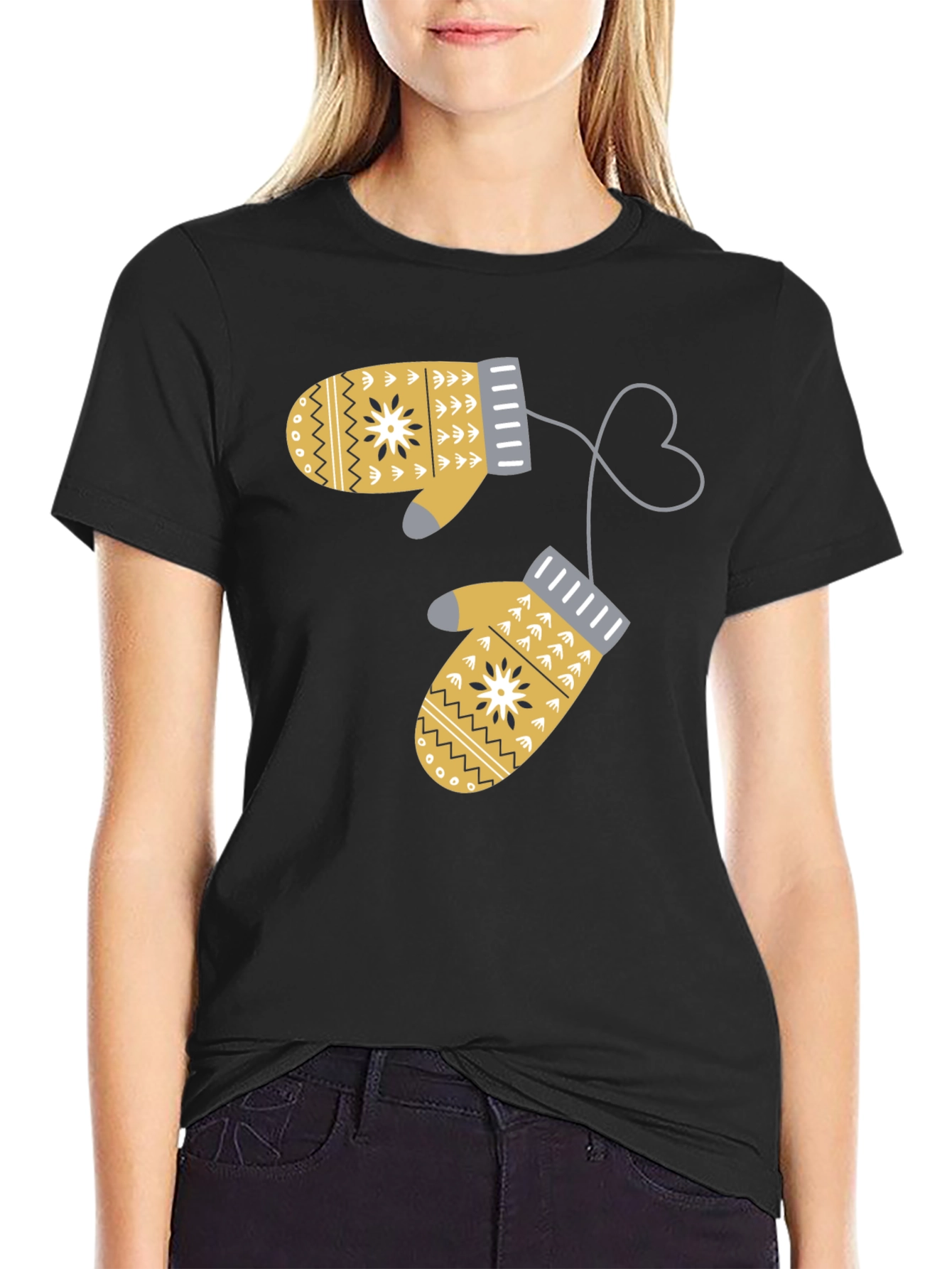 Black Winter Mittens Graphic T-Shirt view 2