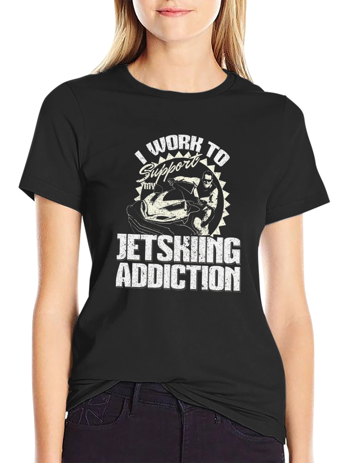 Black Jet Skiing Addiction Graphic Tee - Cool Hobby Shirt view 2