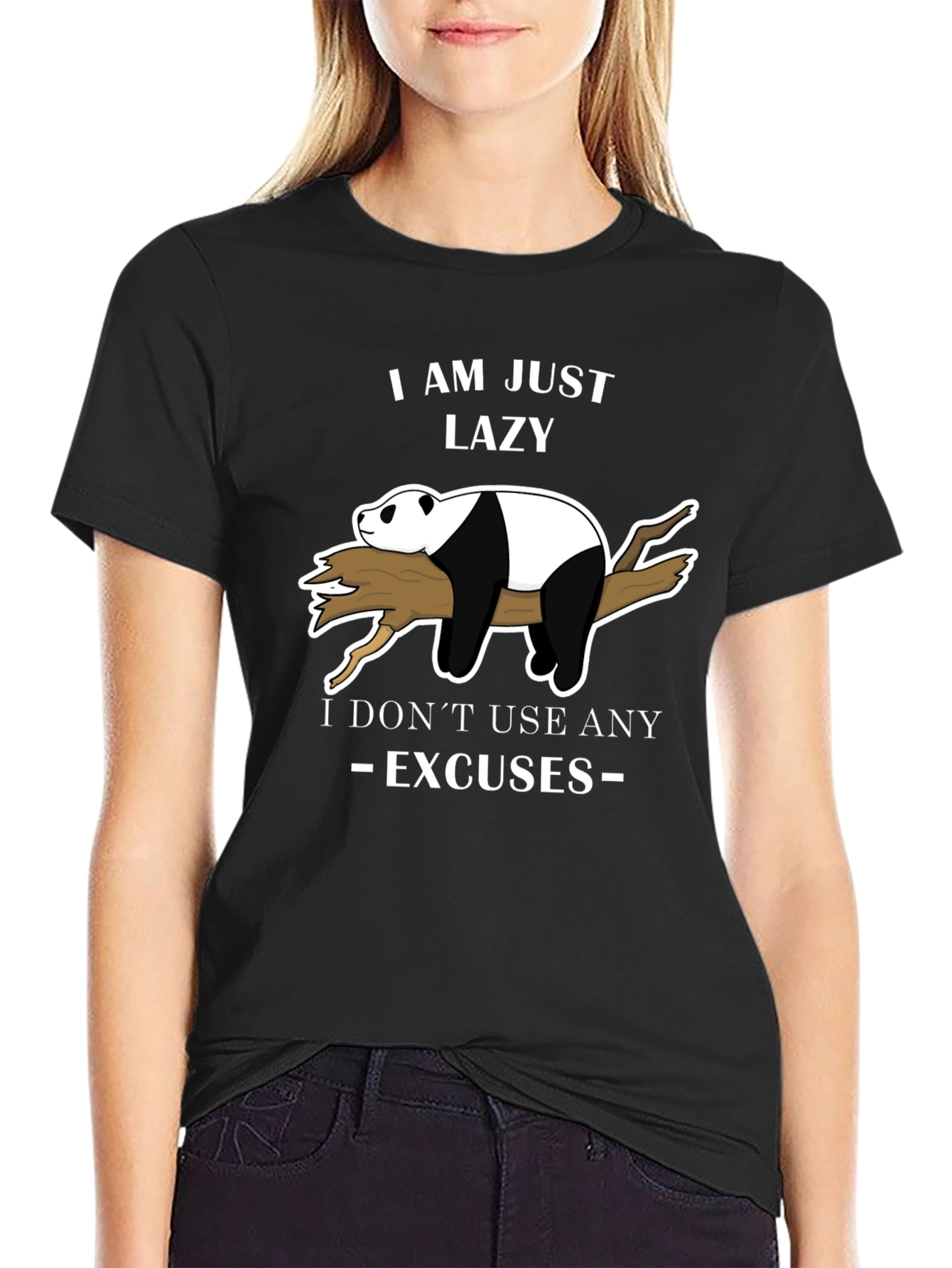 Black Lazy Panda T-Shirt - No Excuses Funny Graphic Tee view 2