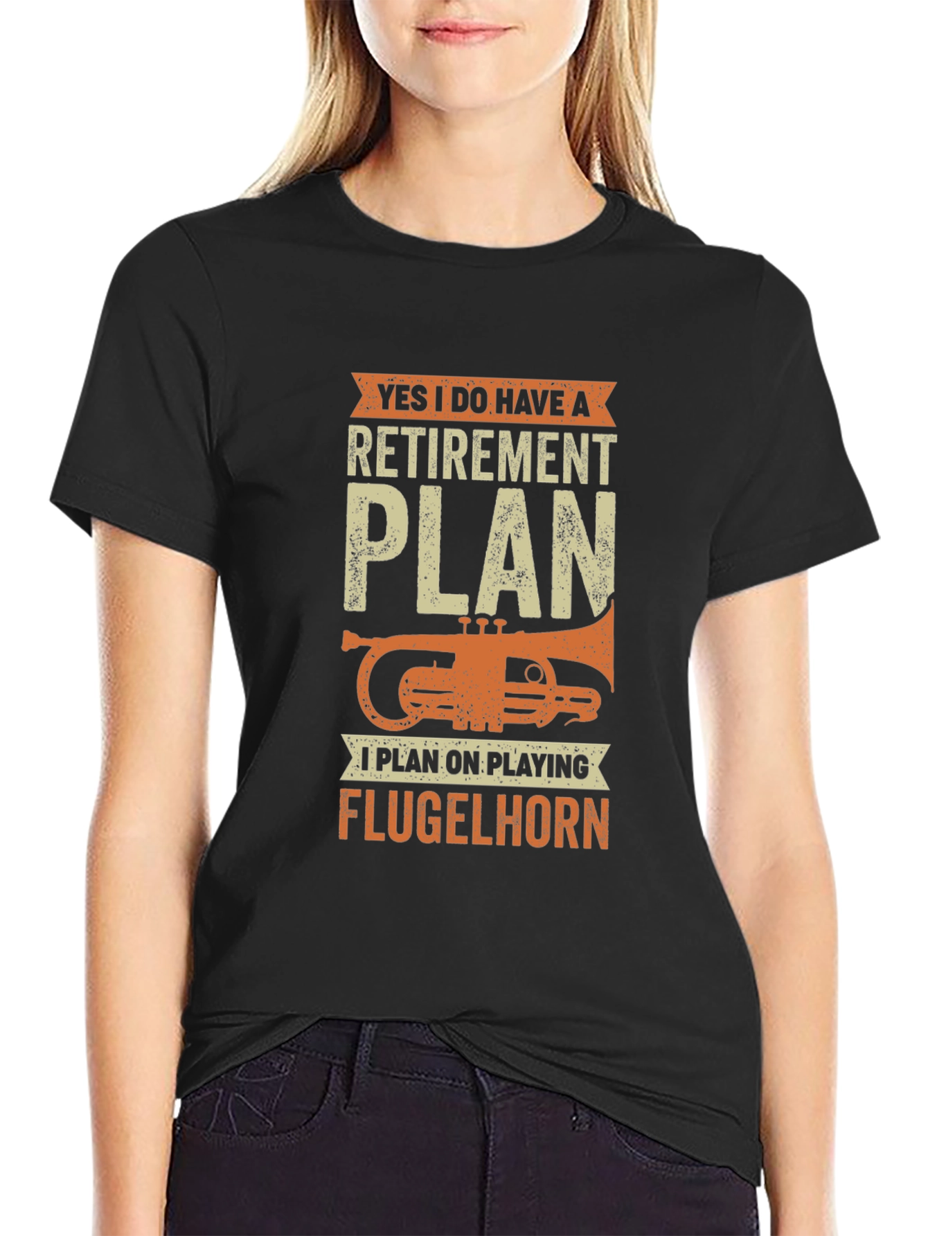 Black Funny Retirement Plan Flugelhorn Player T-Shirt view 2