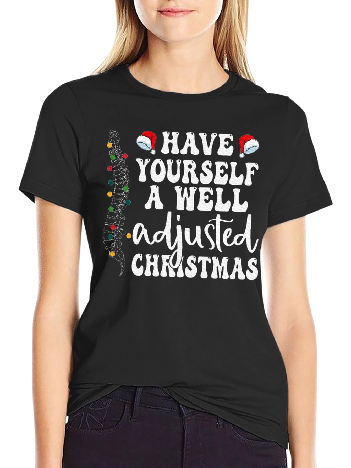 Black Chiropractor Holiday T-Shirt - Adjusted Christmas Tee view 2