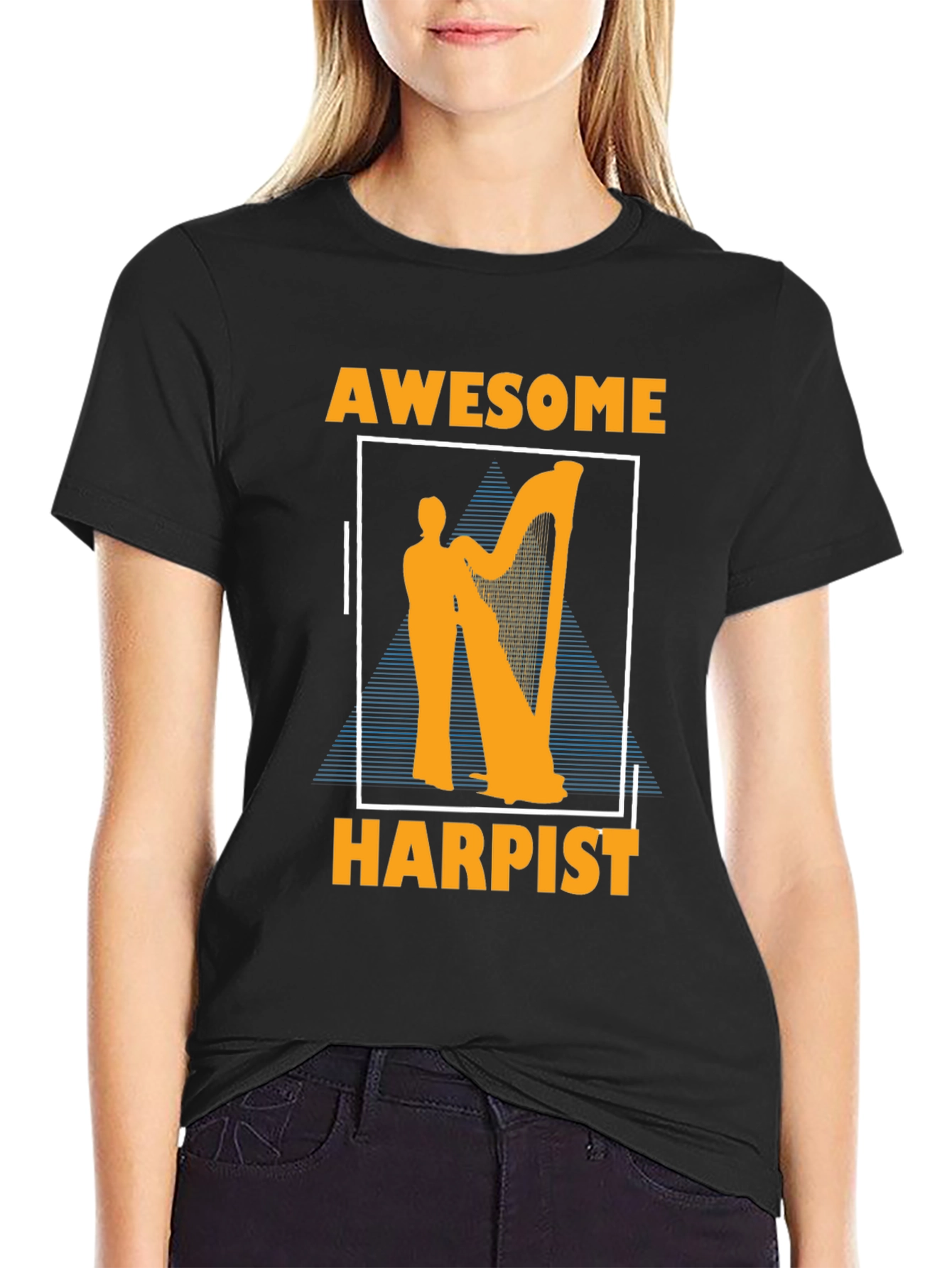 Black Awesome Harpist Graphic T-Shirt Musician Tee view 2