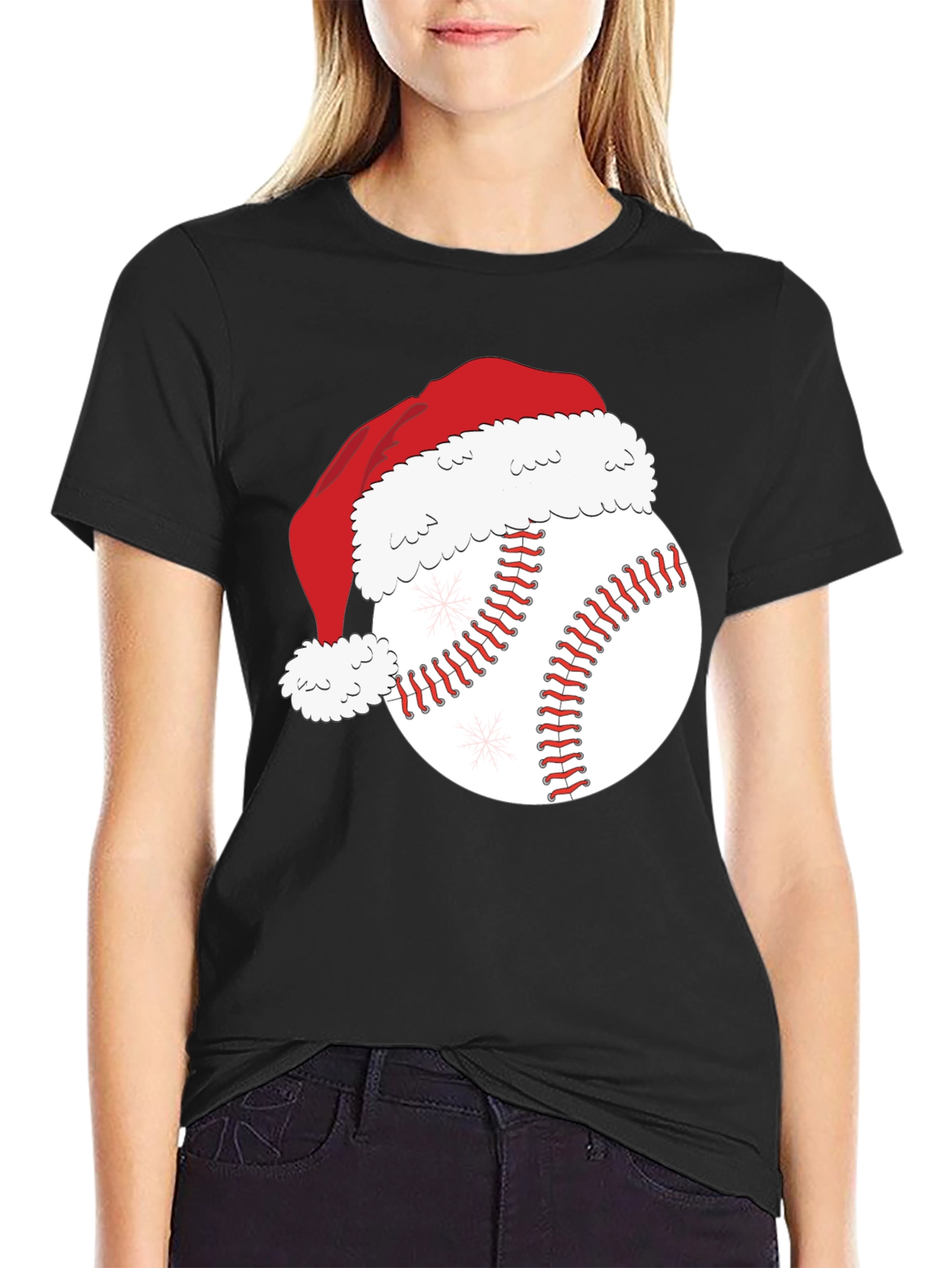 Black Festive Baseball Santa Hat T-Shirt view 2