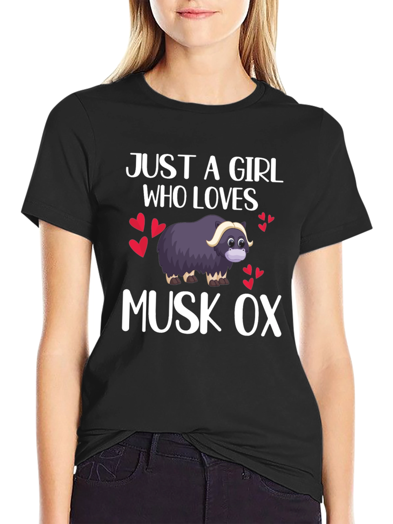 Black Just A Girl Who Loves Musk Ox T-Shirt view 2