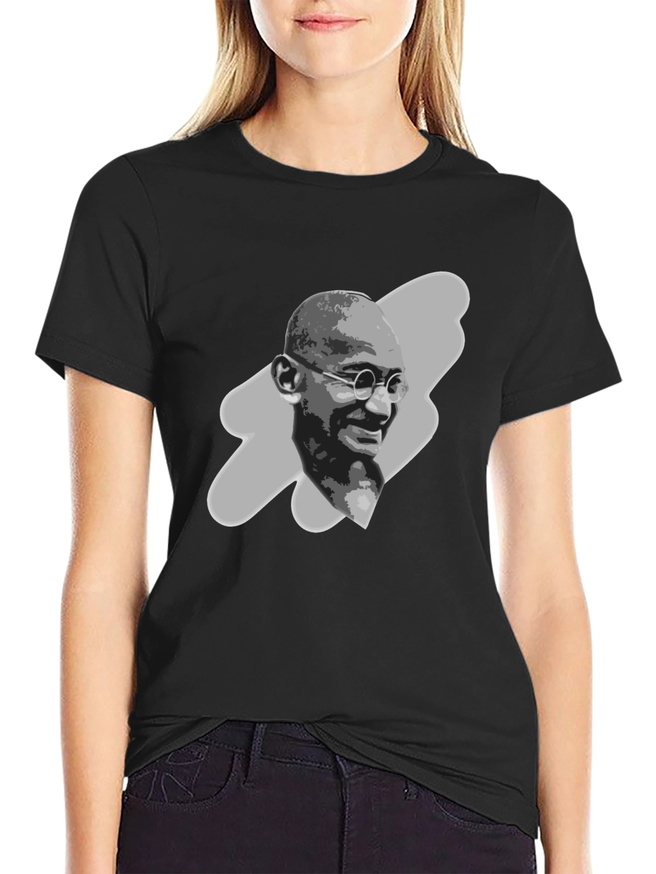 Black Gandhi Portrait Graphic Tee - Black T-Shirt view 2
