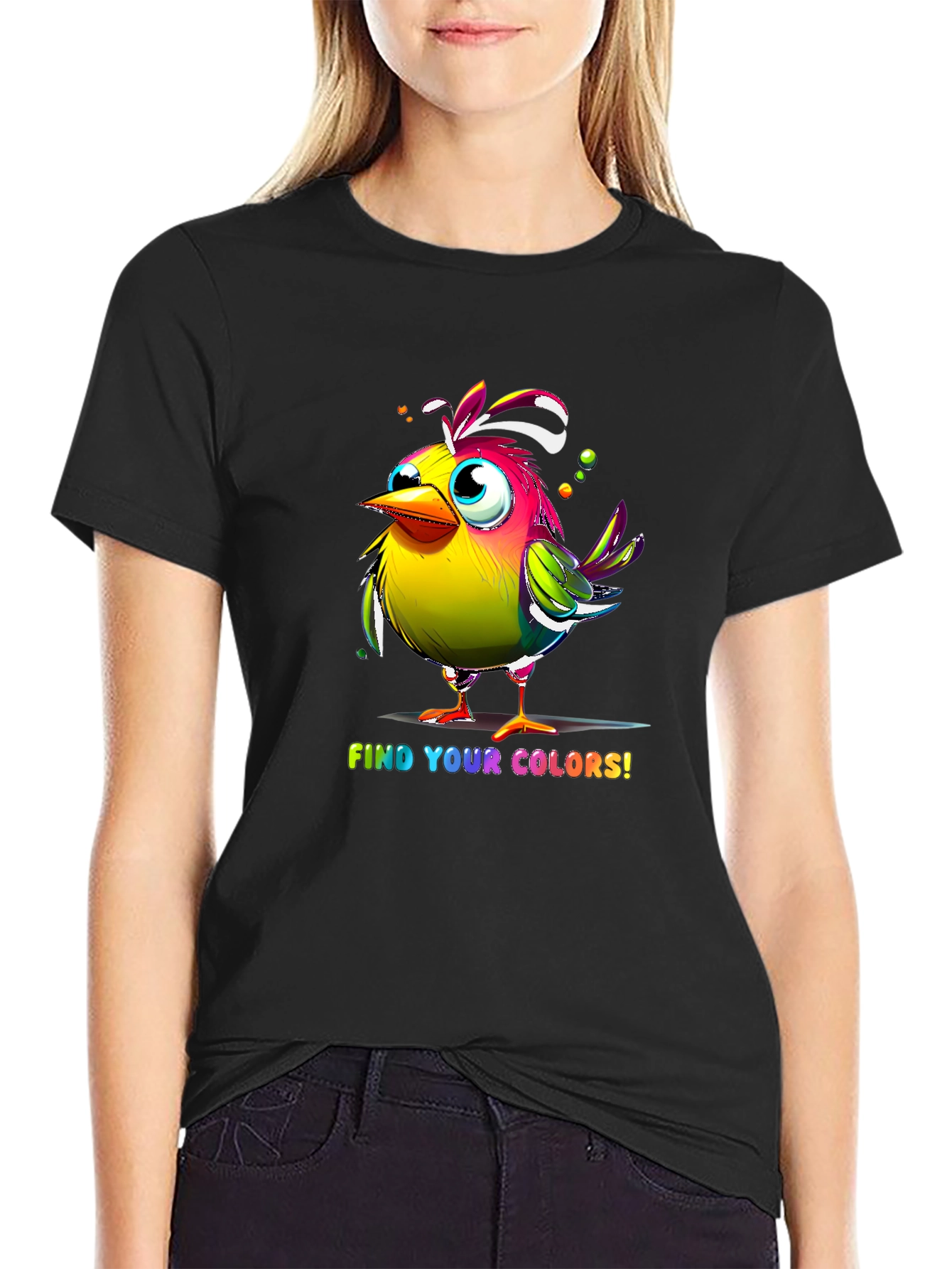 Black Colorful Bird T-Shirt - Find Your Colors view 2