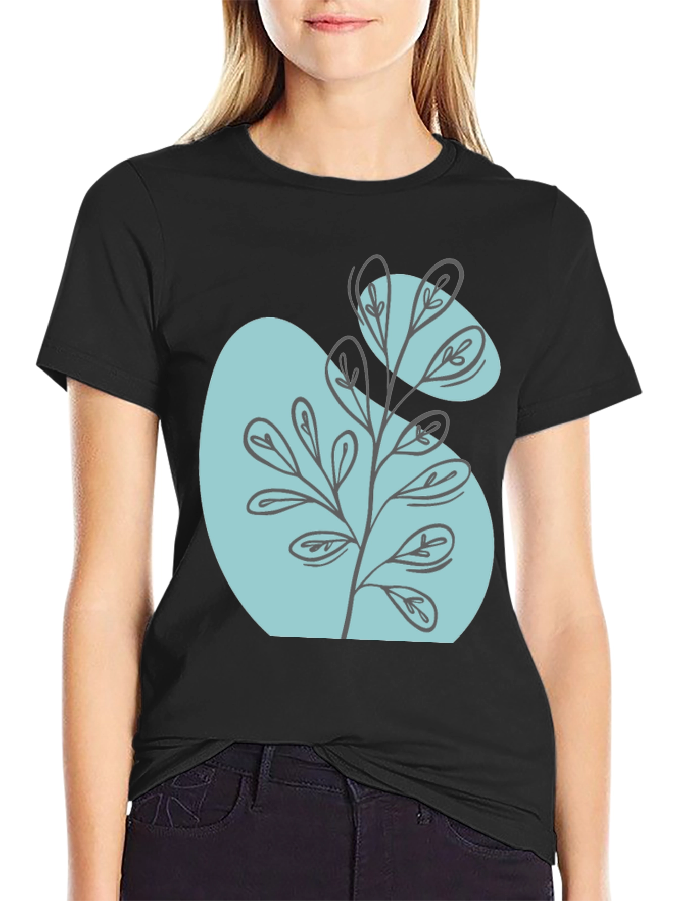Black Abstract Botanical Graphic Black T-Shirt view 2
