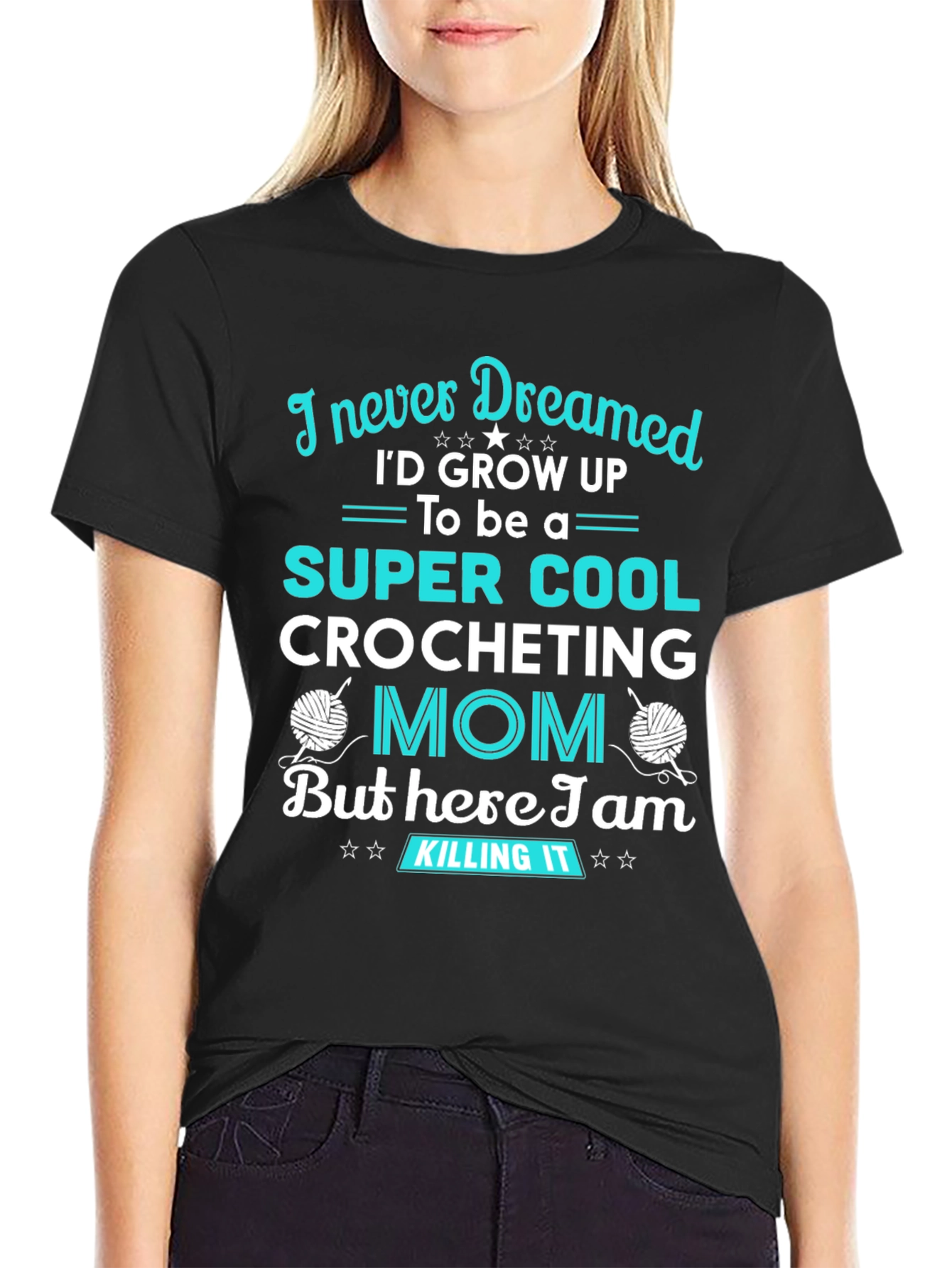 Black Super Cool Crocheting Mom T-Shirt view 2