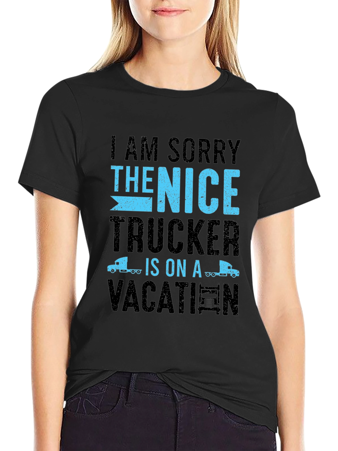 Black Funny Trucker Vacation T-Shirt view 2