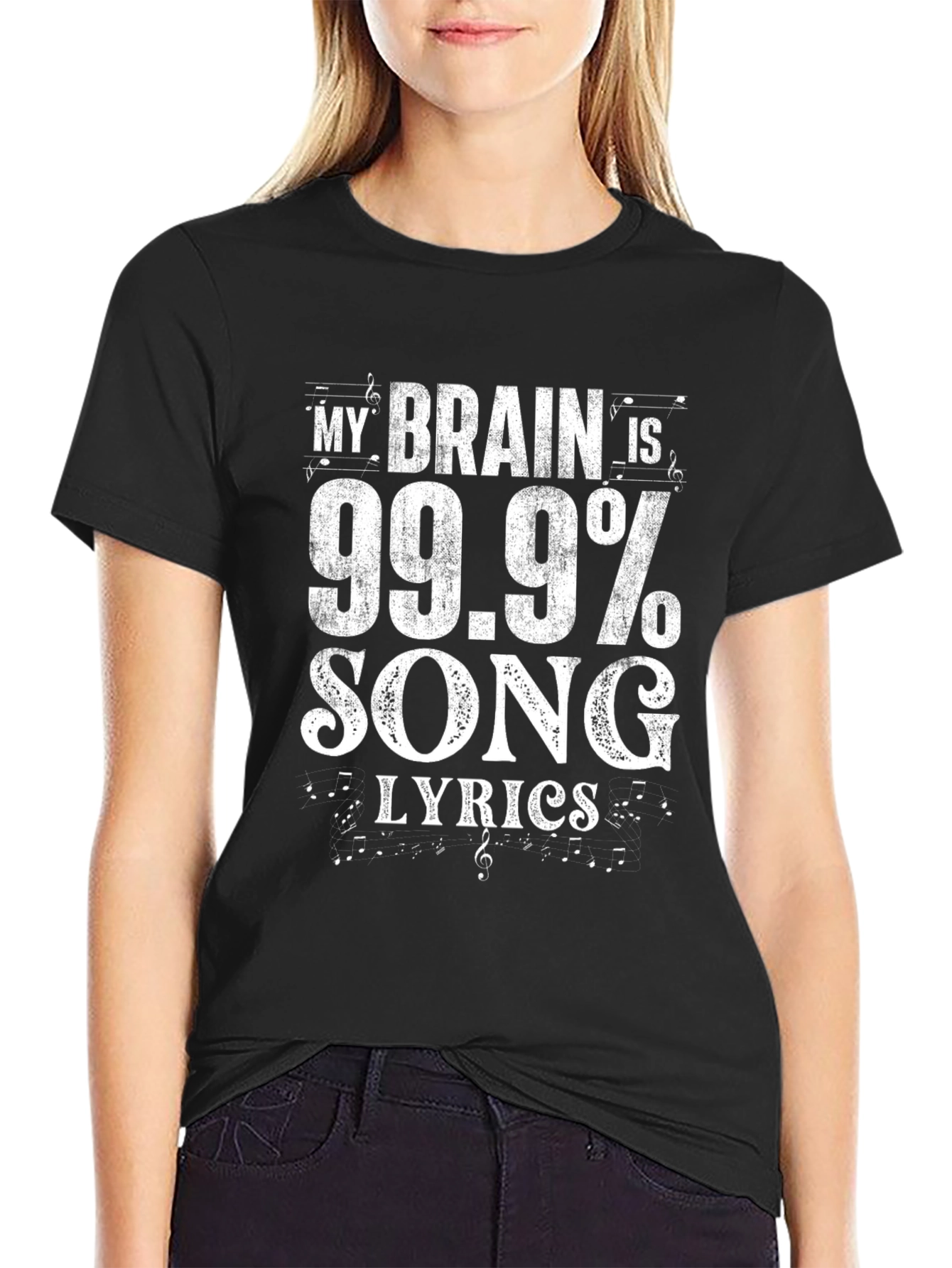 Black Funny Song Lyrics T-Shirt: My Brain Is 99.9% Song Lyrics view 2