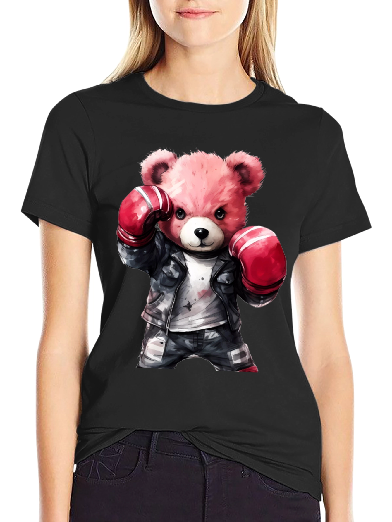 Black Boxing Bear Graphic Tee - Punchy Style view 2