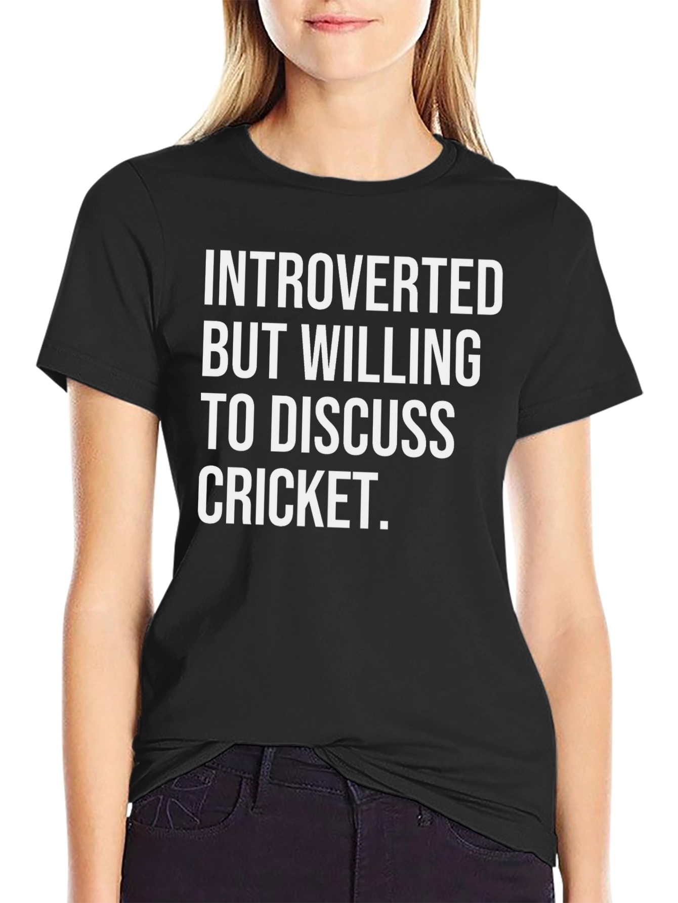 Black Introverted Cricket Fan T-Shirt - Funny Slogan Tee view 2