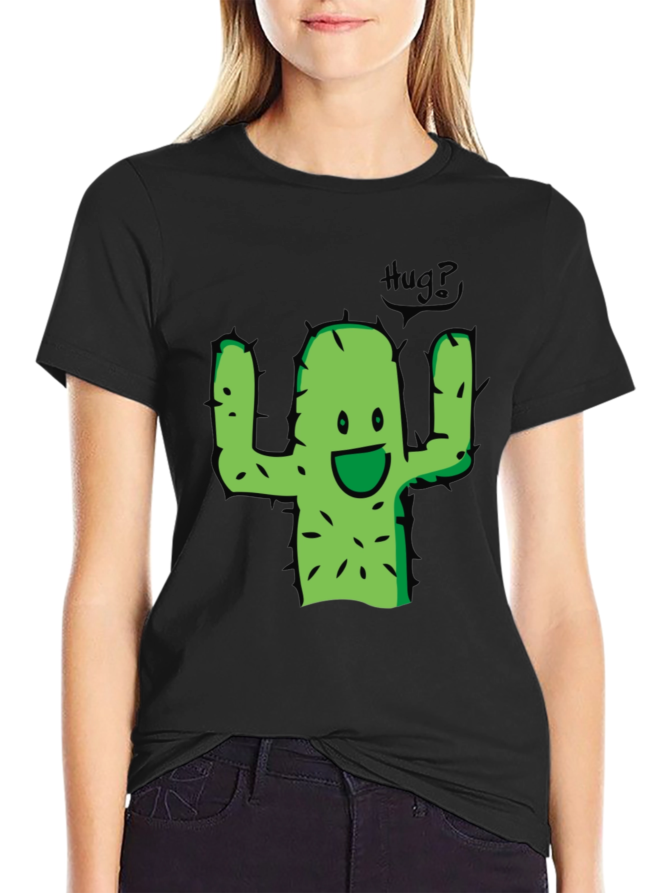 Black Hug Me Cactus T-Shirt view 2