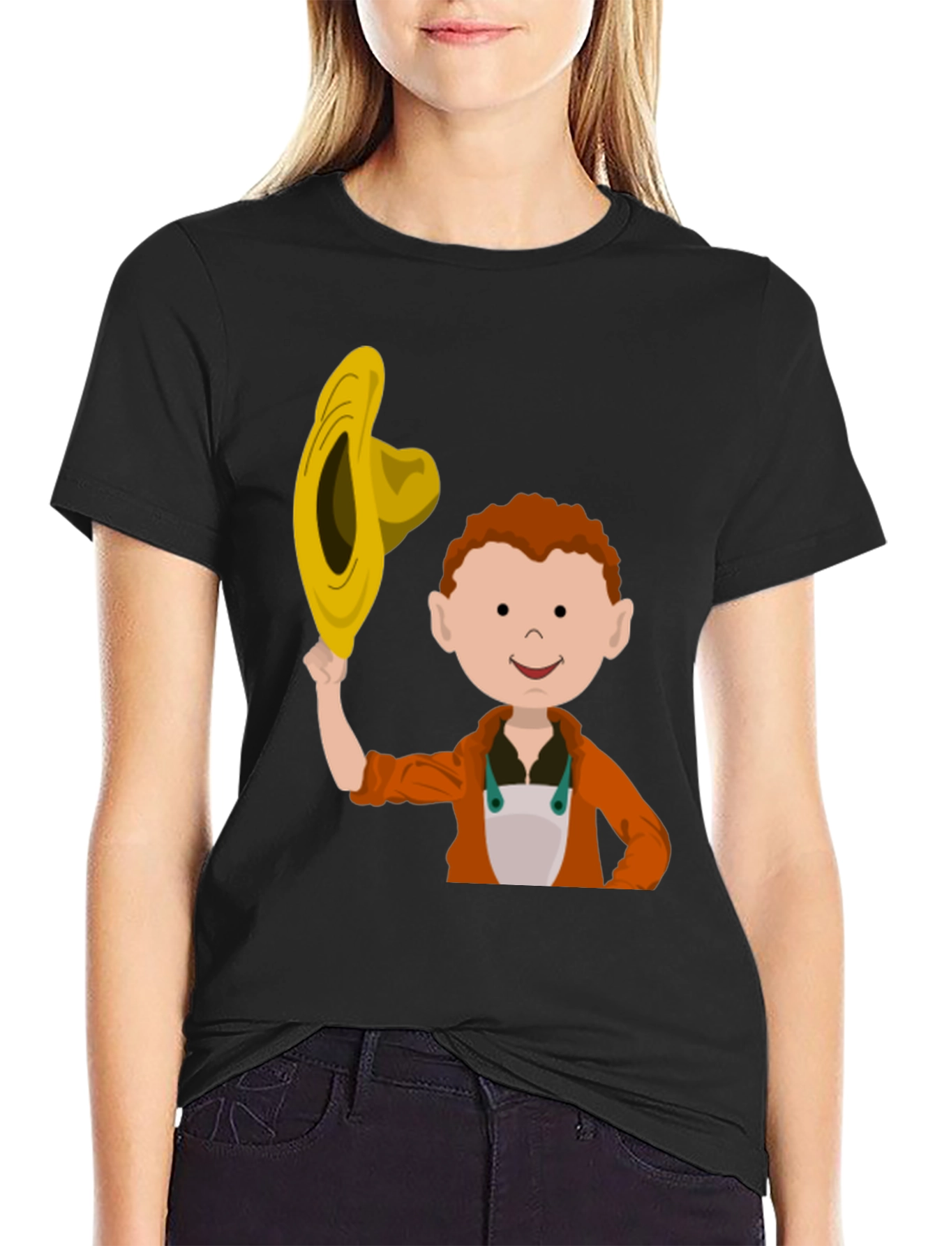 Black Cartoon Farmer Graphic T-Shirt view 2