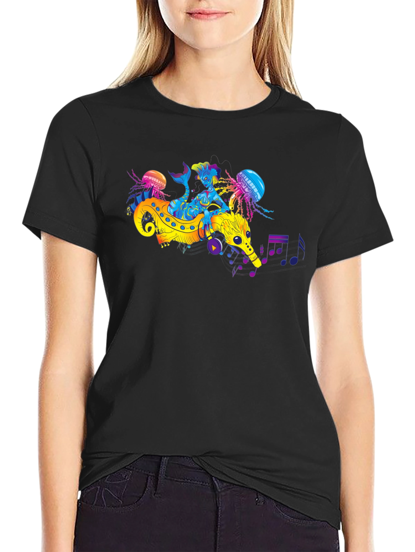 Black Sea Serpent Mermaid Music T-Shirt view 2