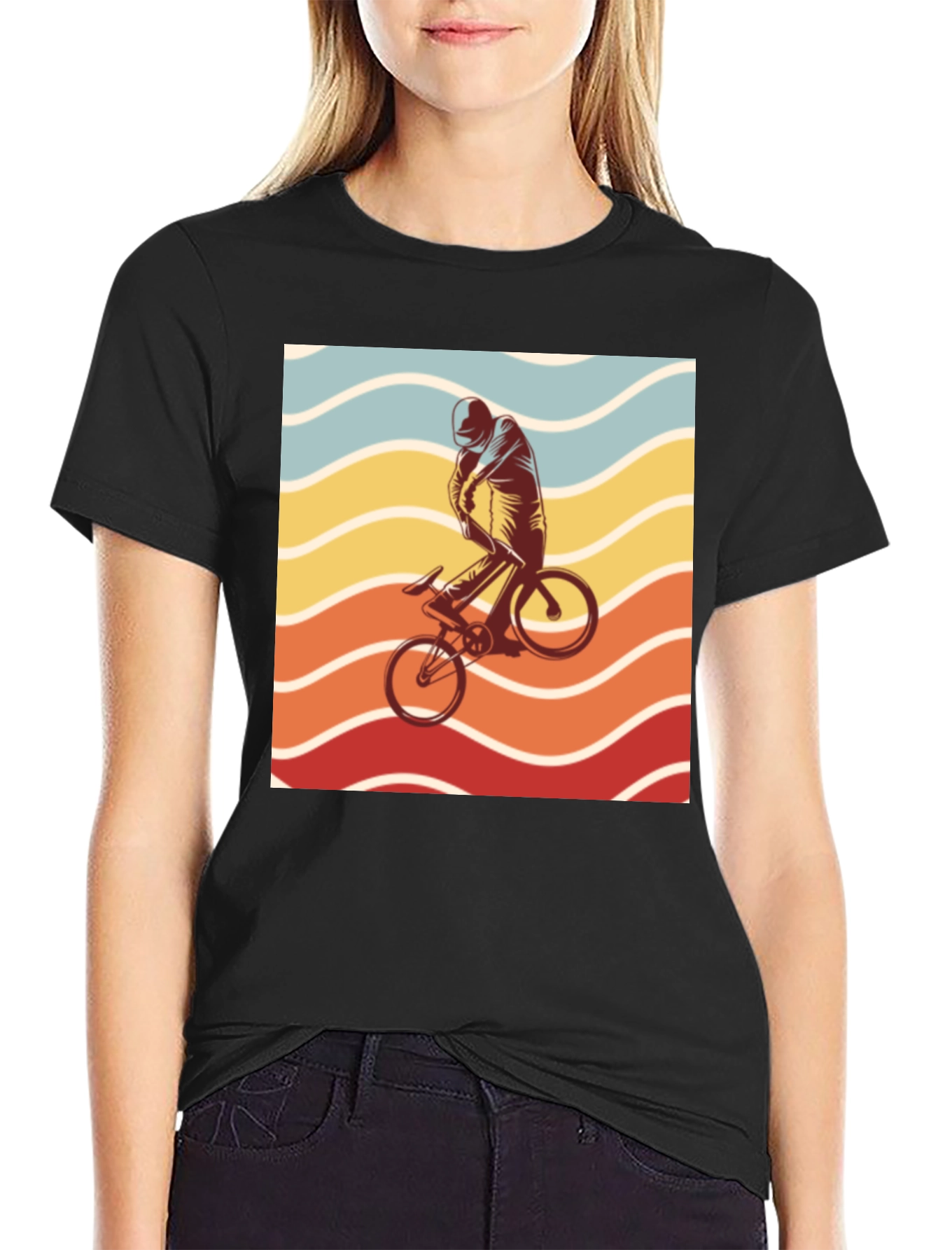 Black Retro Sunset Cyclist Graphic Tee - Black view 2