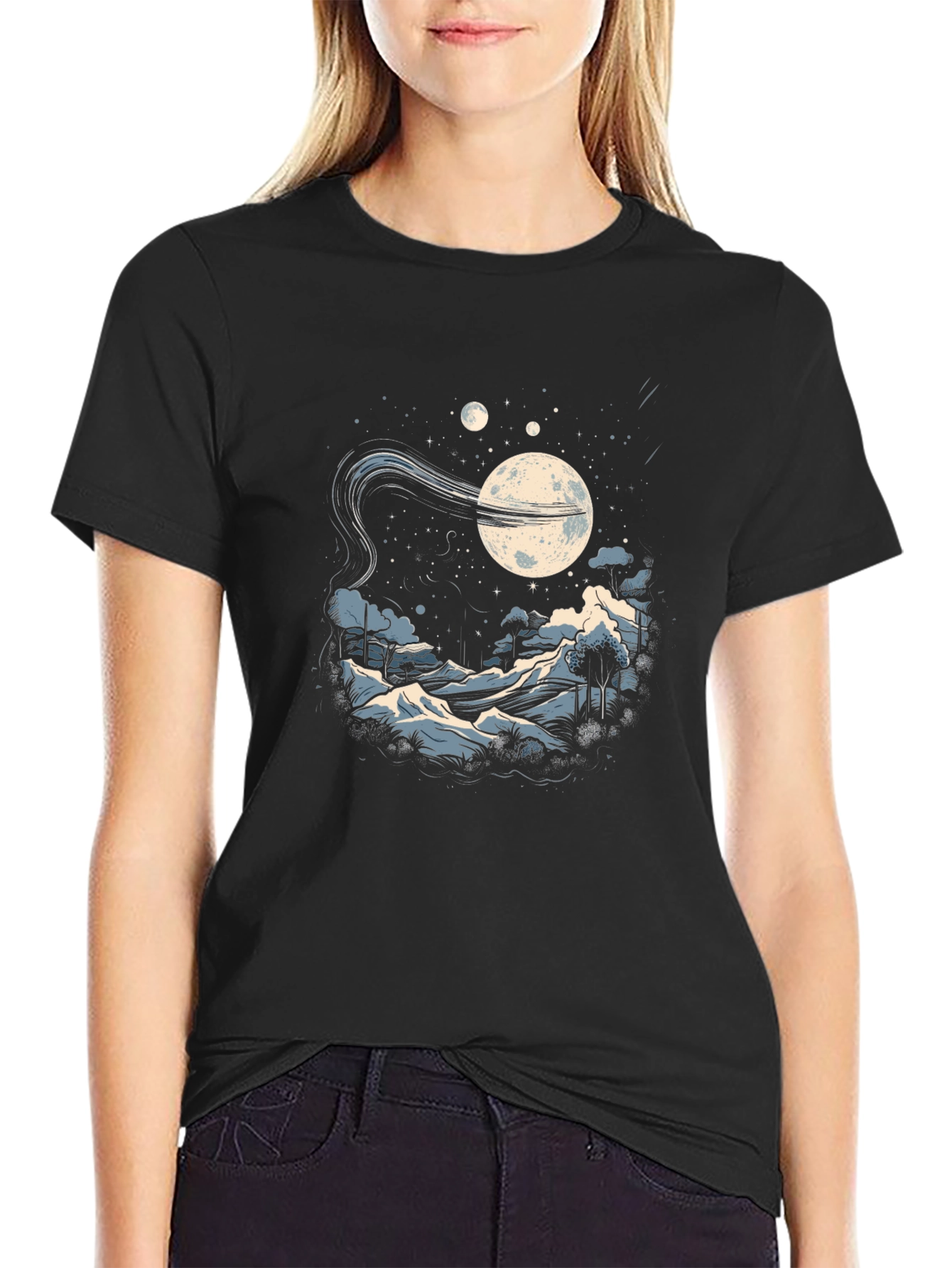 Black Cosmic Nightscape Graphic Tee view 2
