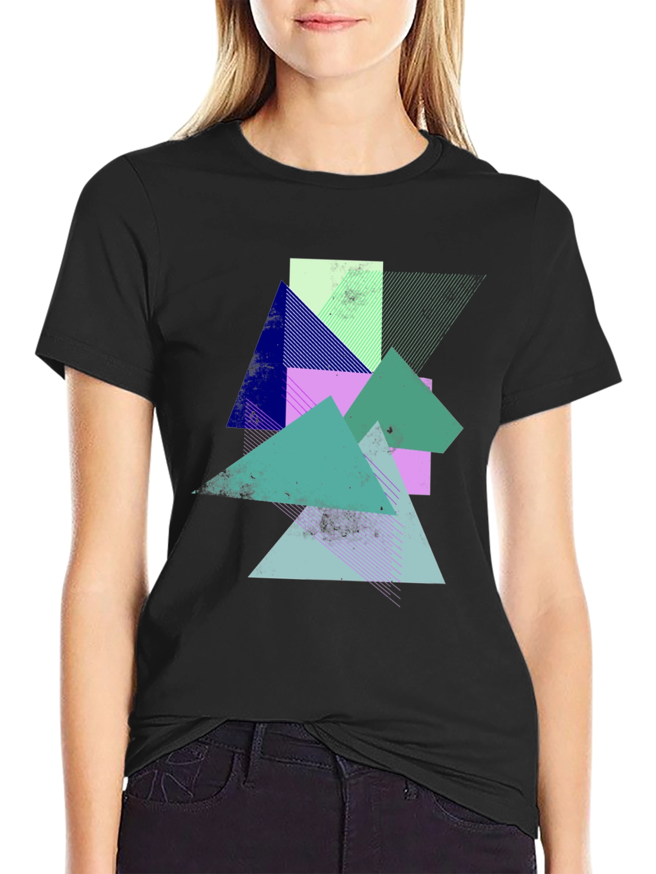 Black Geometric Abstract Graphic Tee - Modern Art Shirt view 2