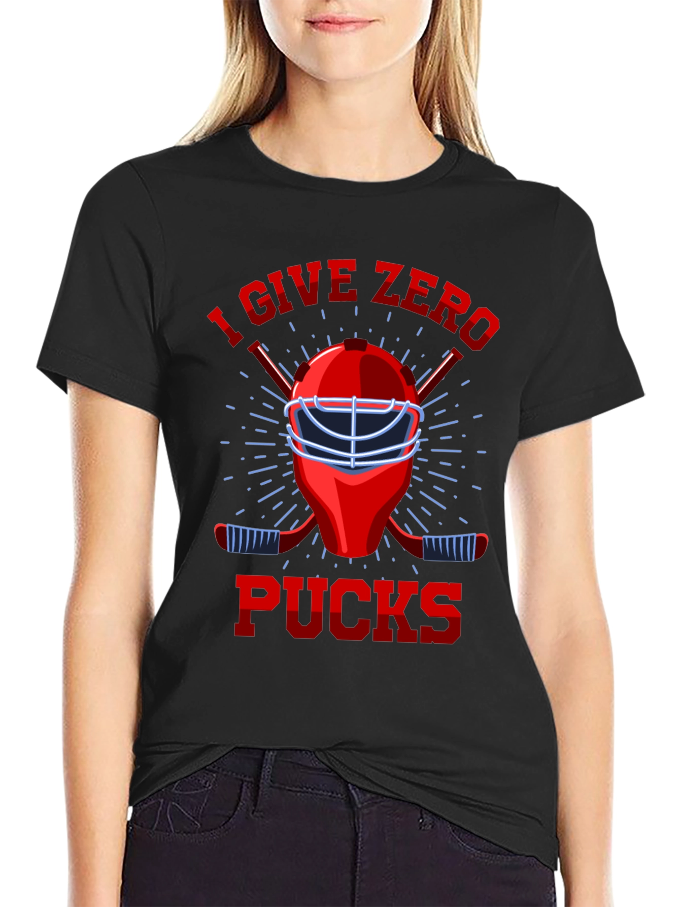 Black I Give Zero Pucks T-Shirt - Hockey Lover Tee view 2