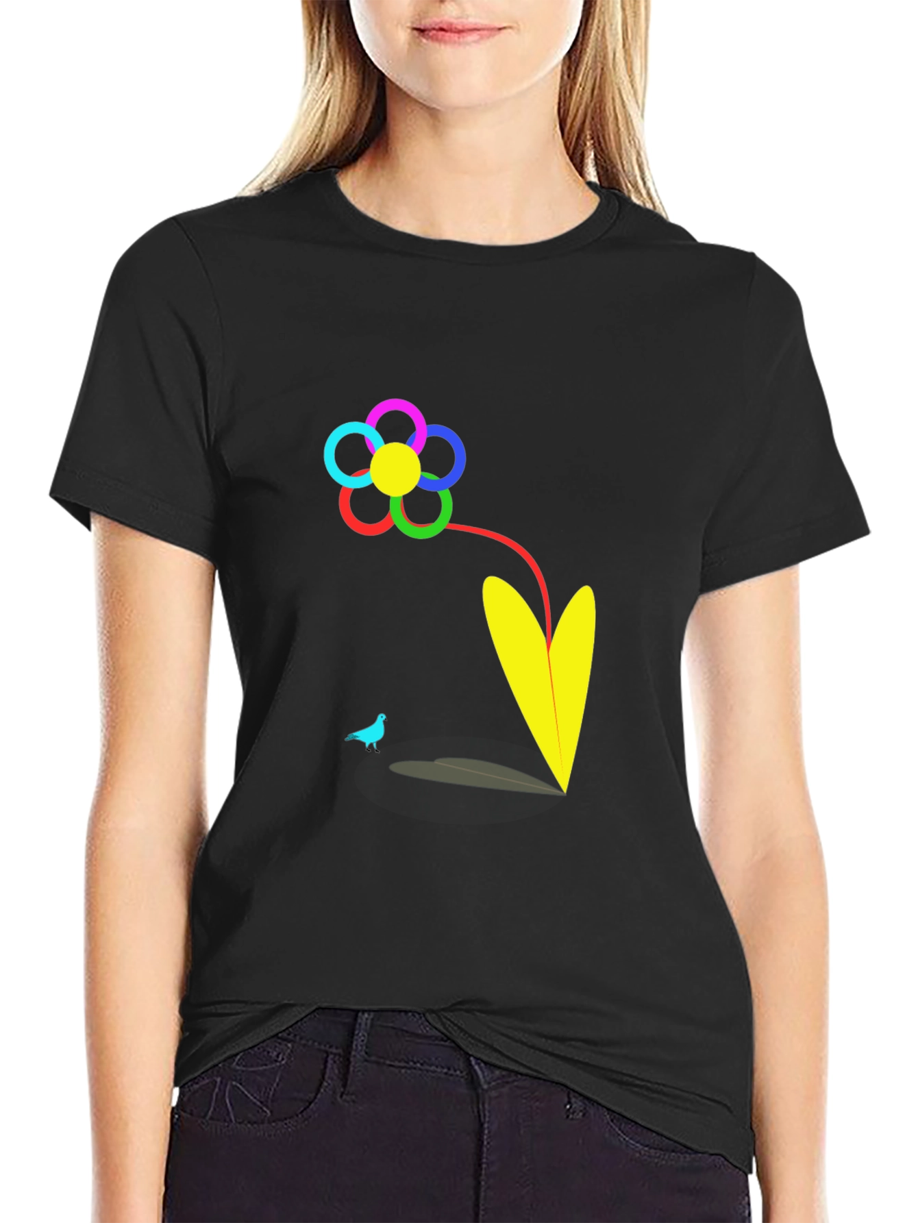 Black Vibrant Flower Graphic T-Shirt view 2