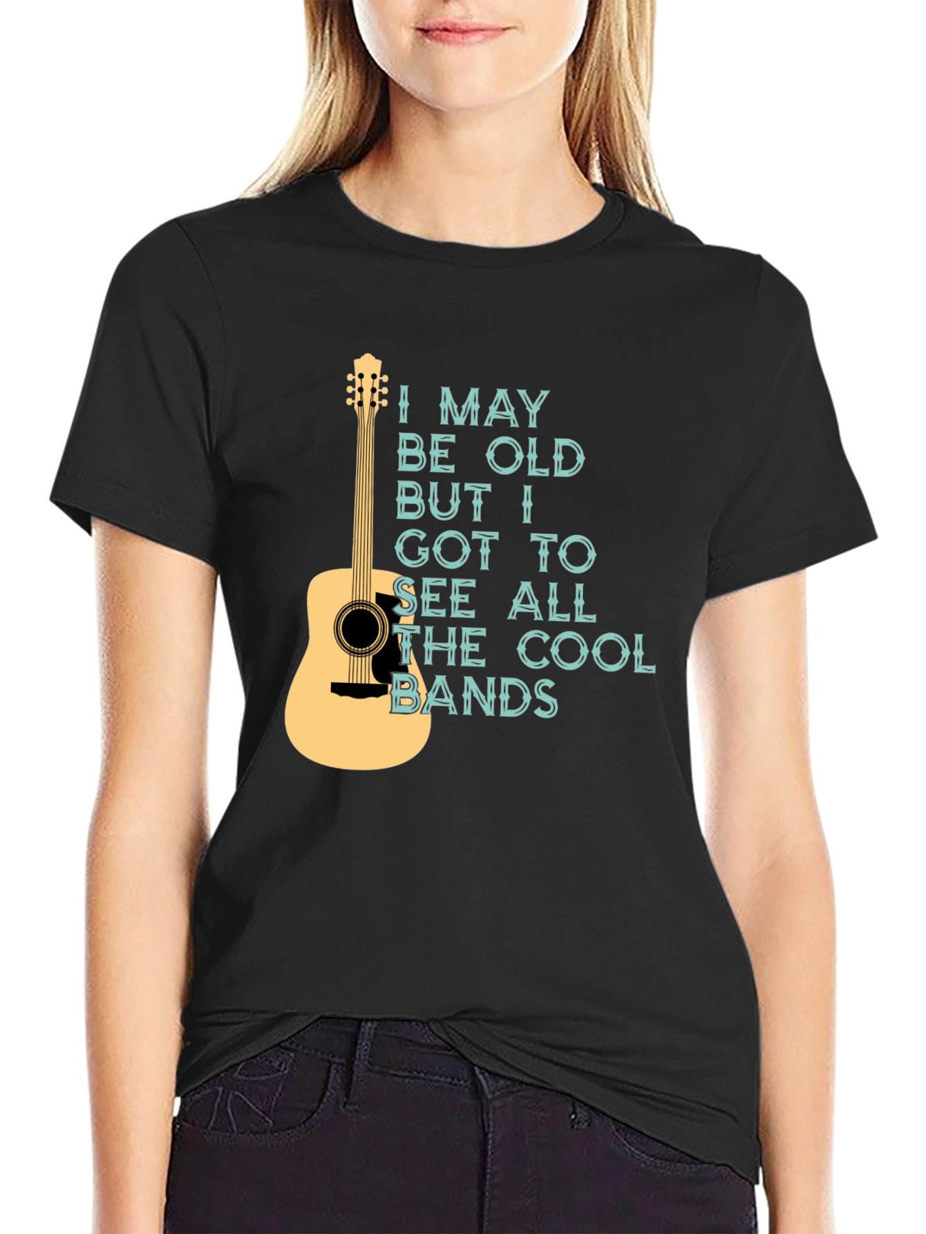 Black Cool Bands Guitar Graphic T-Shirt view 2