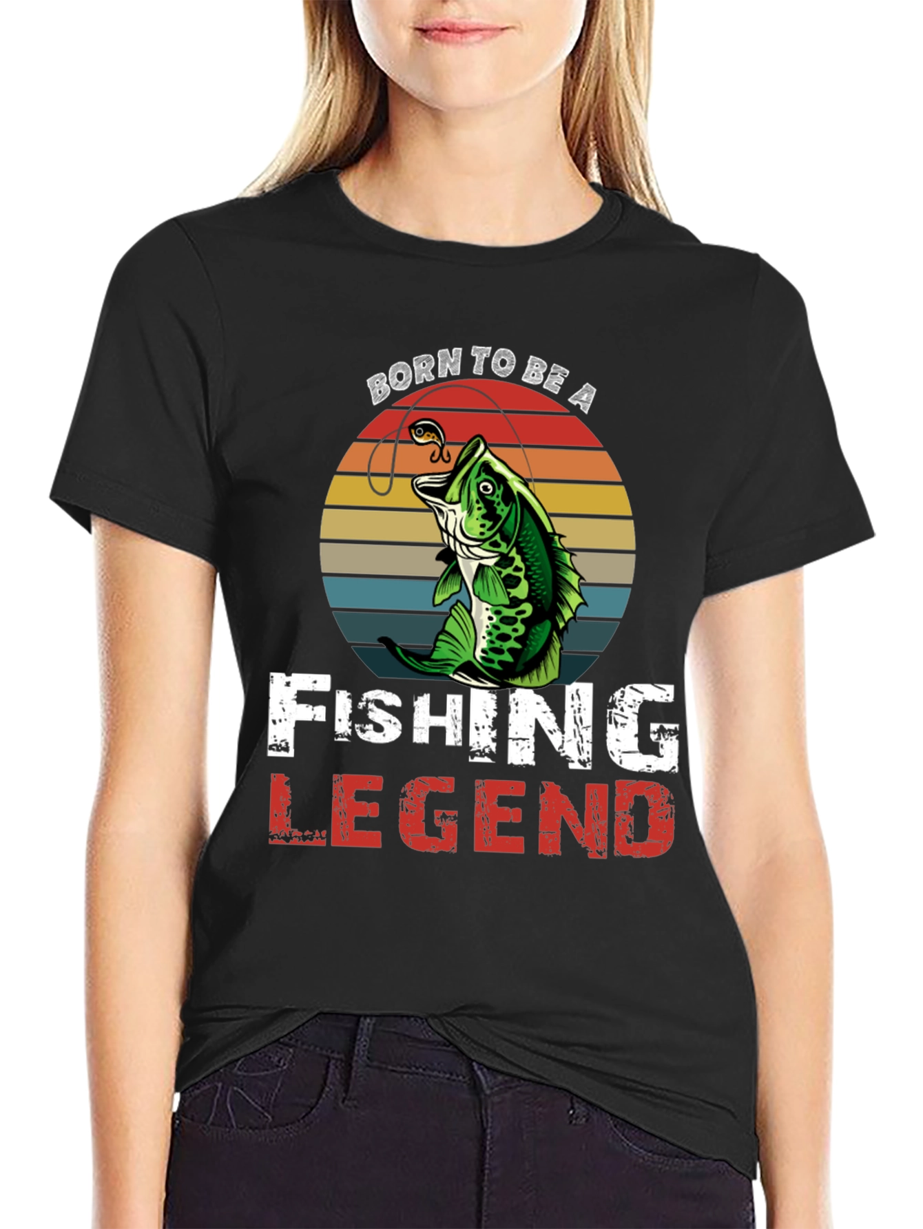Black Born To Be a Fishing Legend Graphic Tee view 2