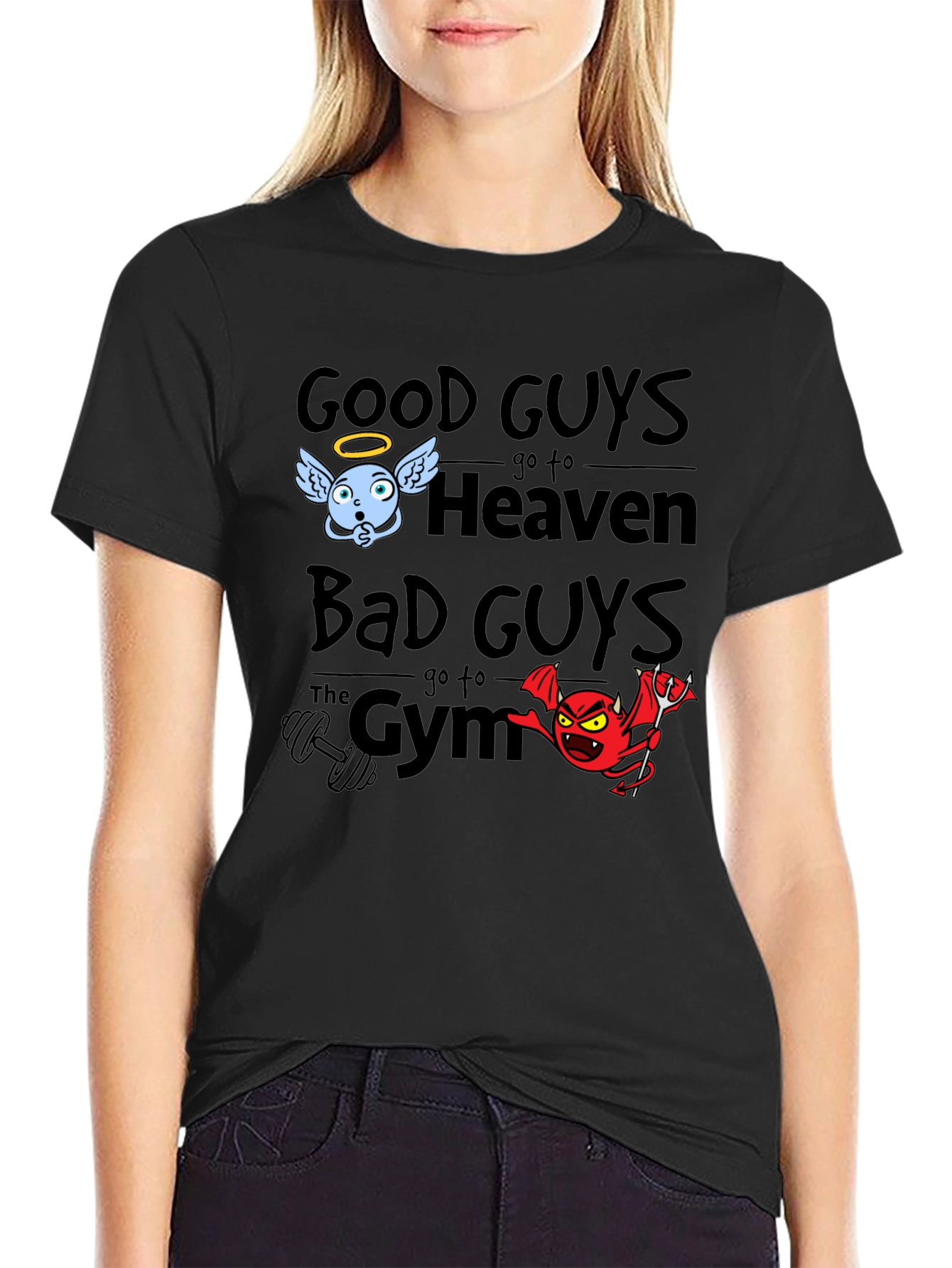 Black Good Guys Heaven Bad Guys Gym Graphic T-Shirt view 2