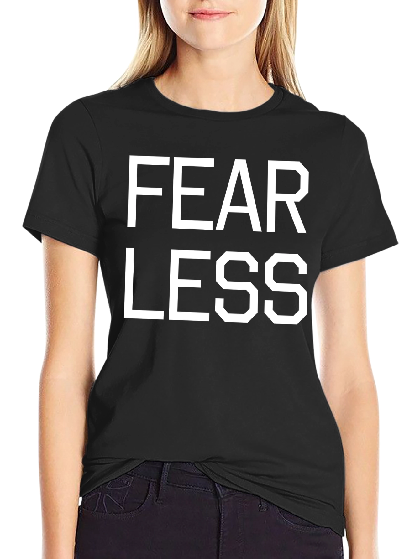 Black Fearless Graphic Print Black T-Shirt view 2