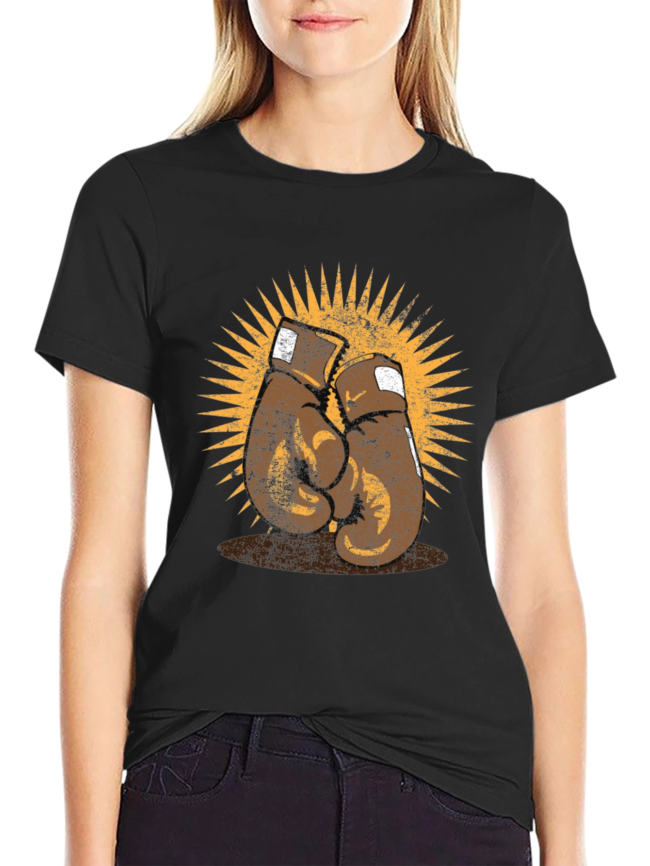Black Retro Boxing Gloves Graphic T-Shirt view 2