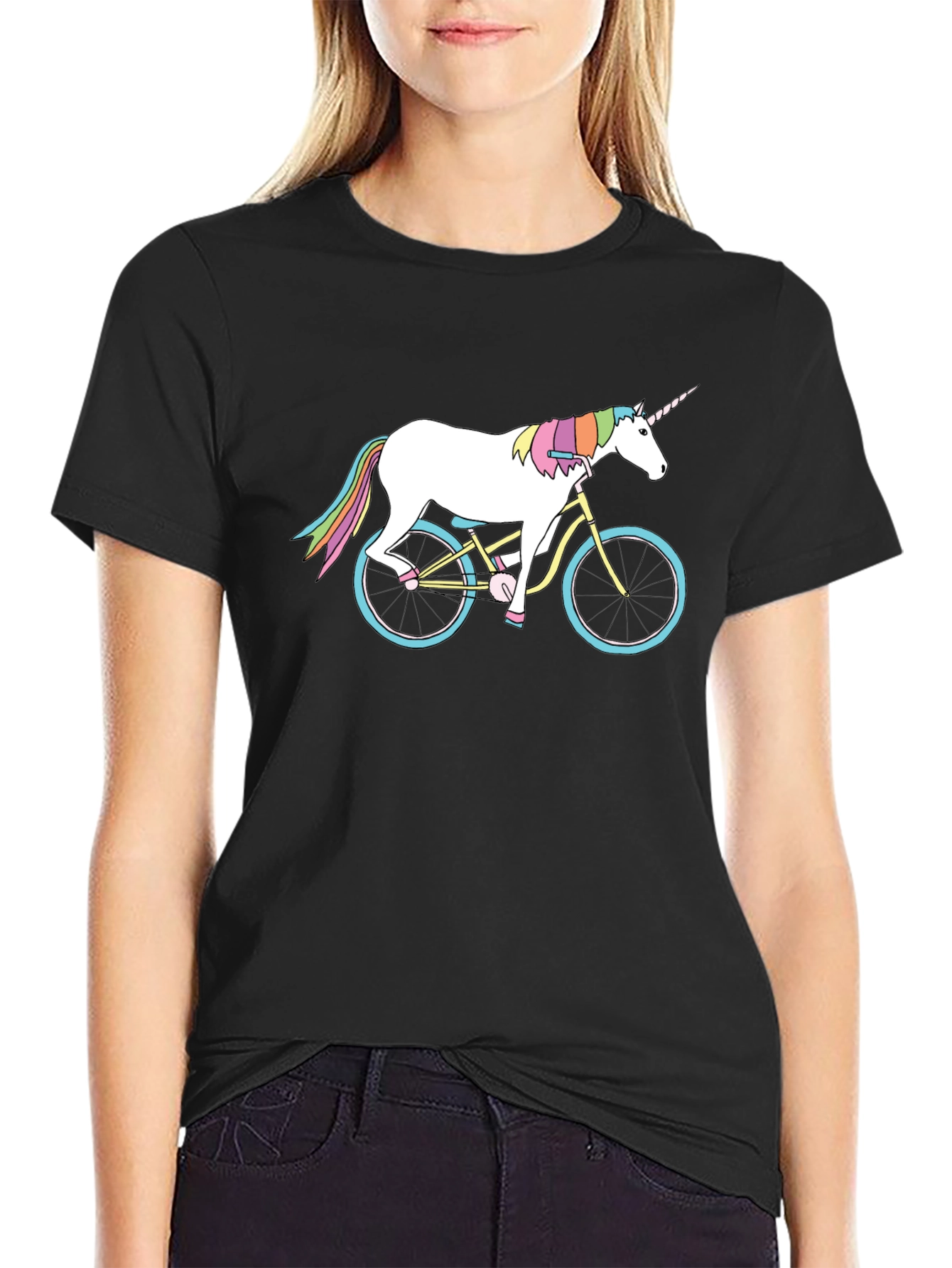 Black Unicorn on Bike Graphic T-Shirt - Unique Design view 2